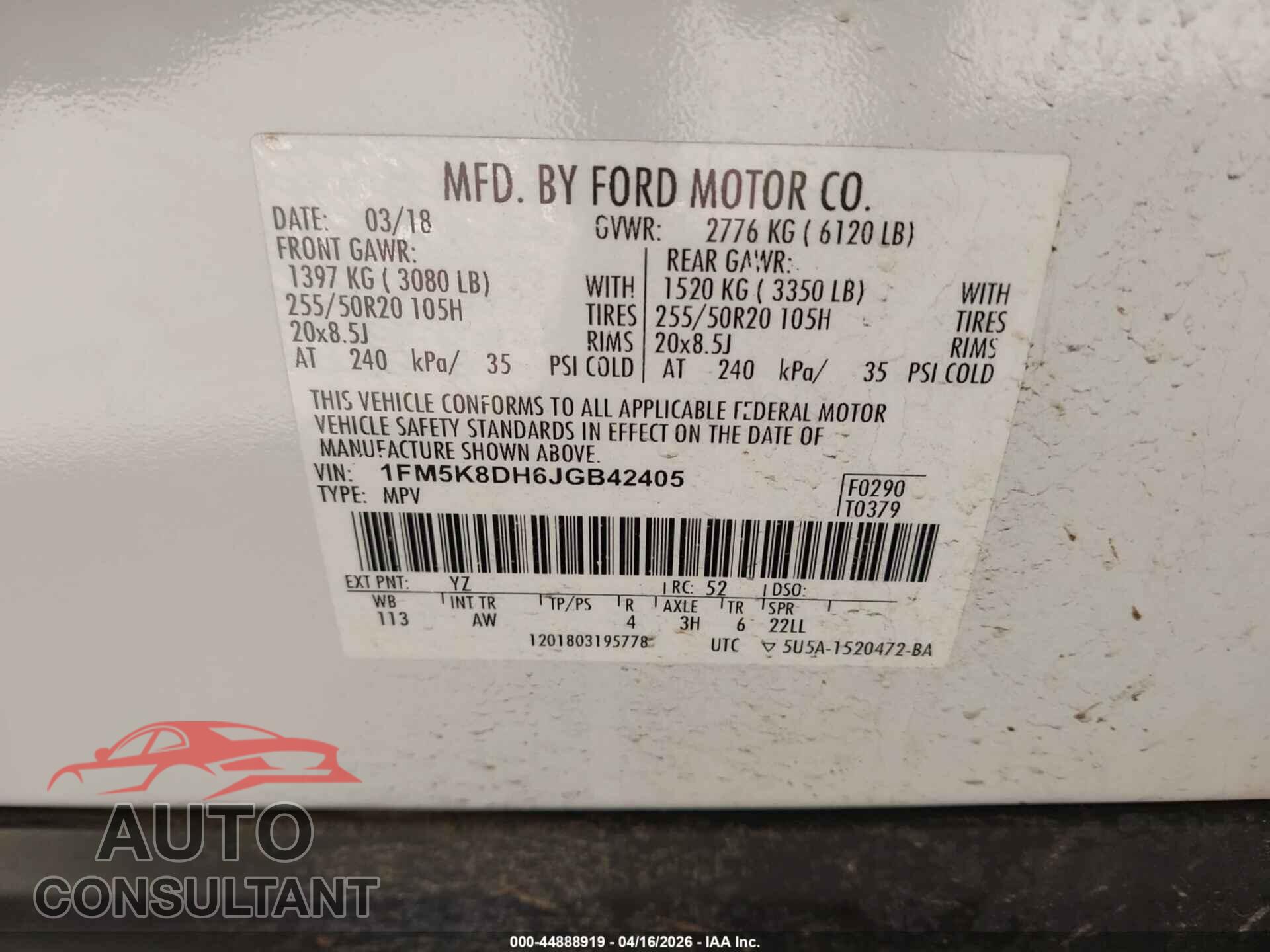FORD EXPLORER 2018 - 1FM5K8DH6JGB42405