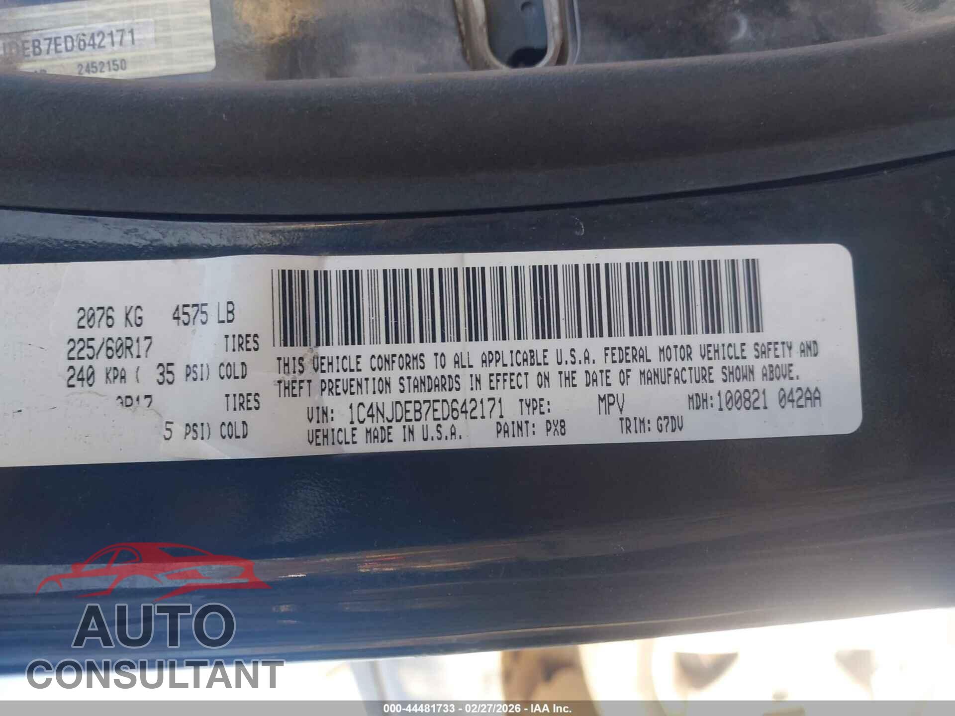 JEEP COMPASS 2014 - 1C4NJDEB7ED642171