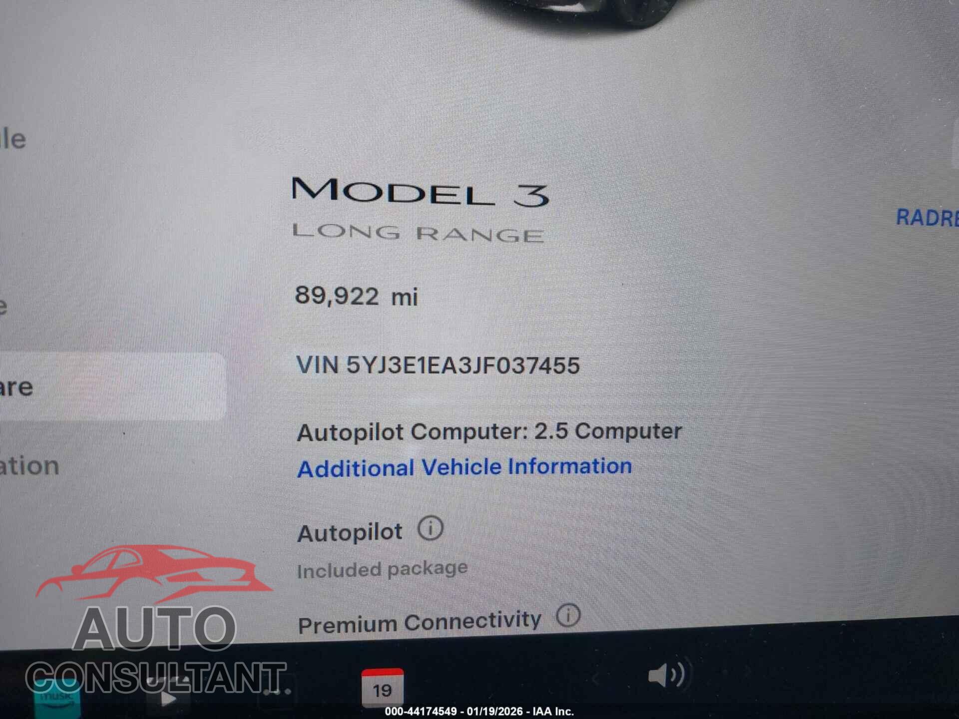 TESLA MODEL 3 2018 - 5YJ3E1EA3JF037455