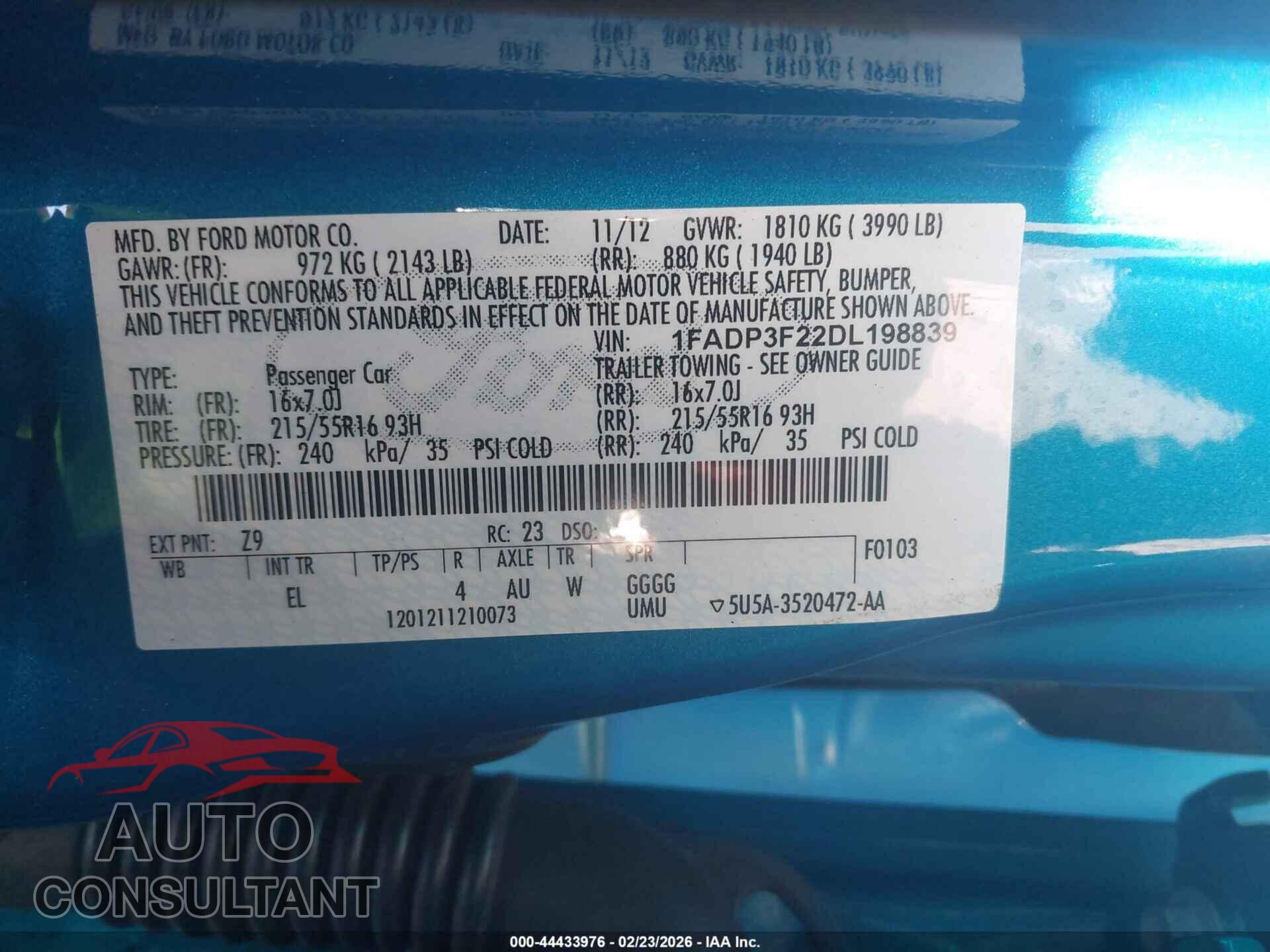 FORD FOCUS 2013 - 1FADP3F22DL198839
