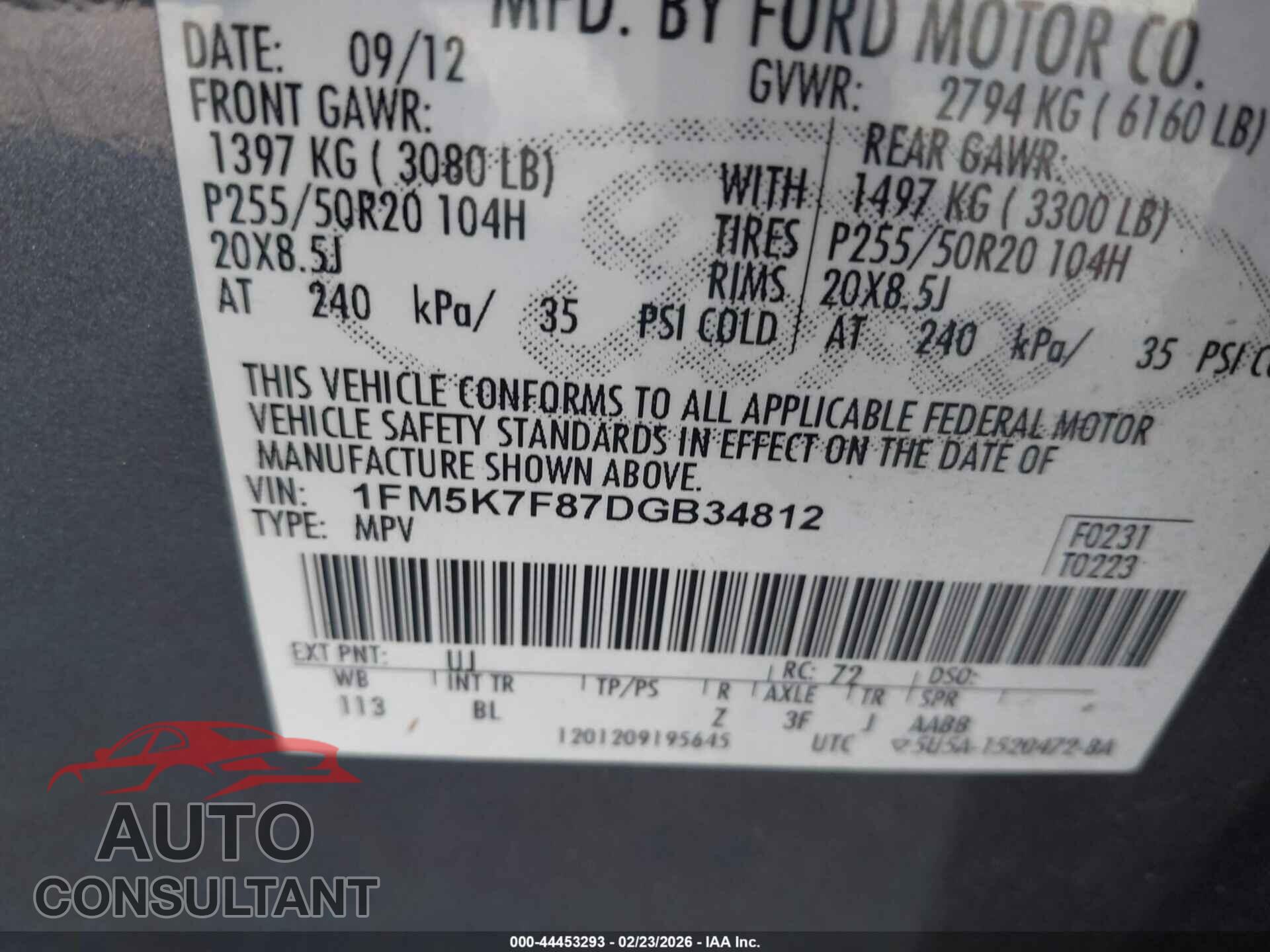 FORD EXPLORER 2013 - 1FM5K7F87DGB34812