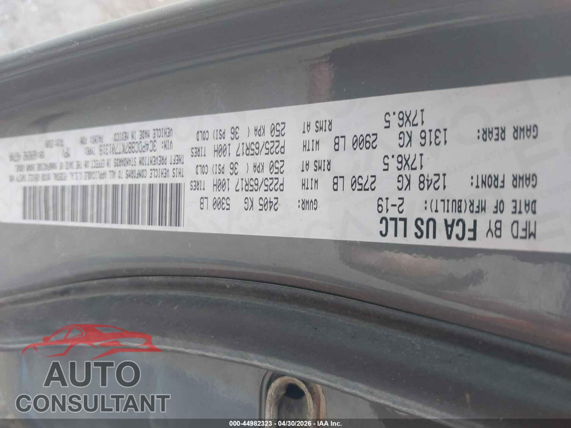 DODGE JOURNEY 2019 - 3C4PDCBB7KT701319