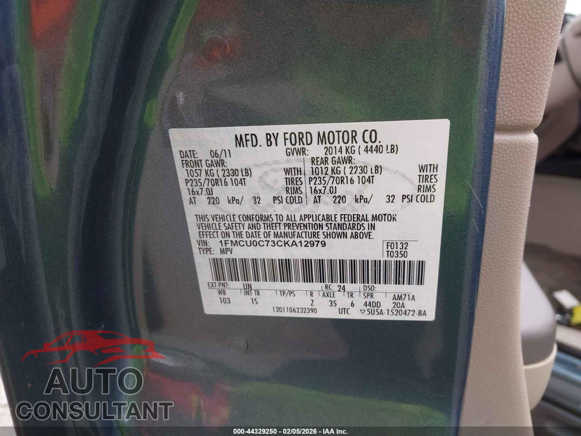 FORD ESCAPE 2012 - 1FMCU0C73CKA12979