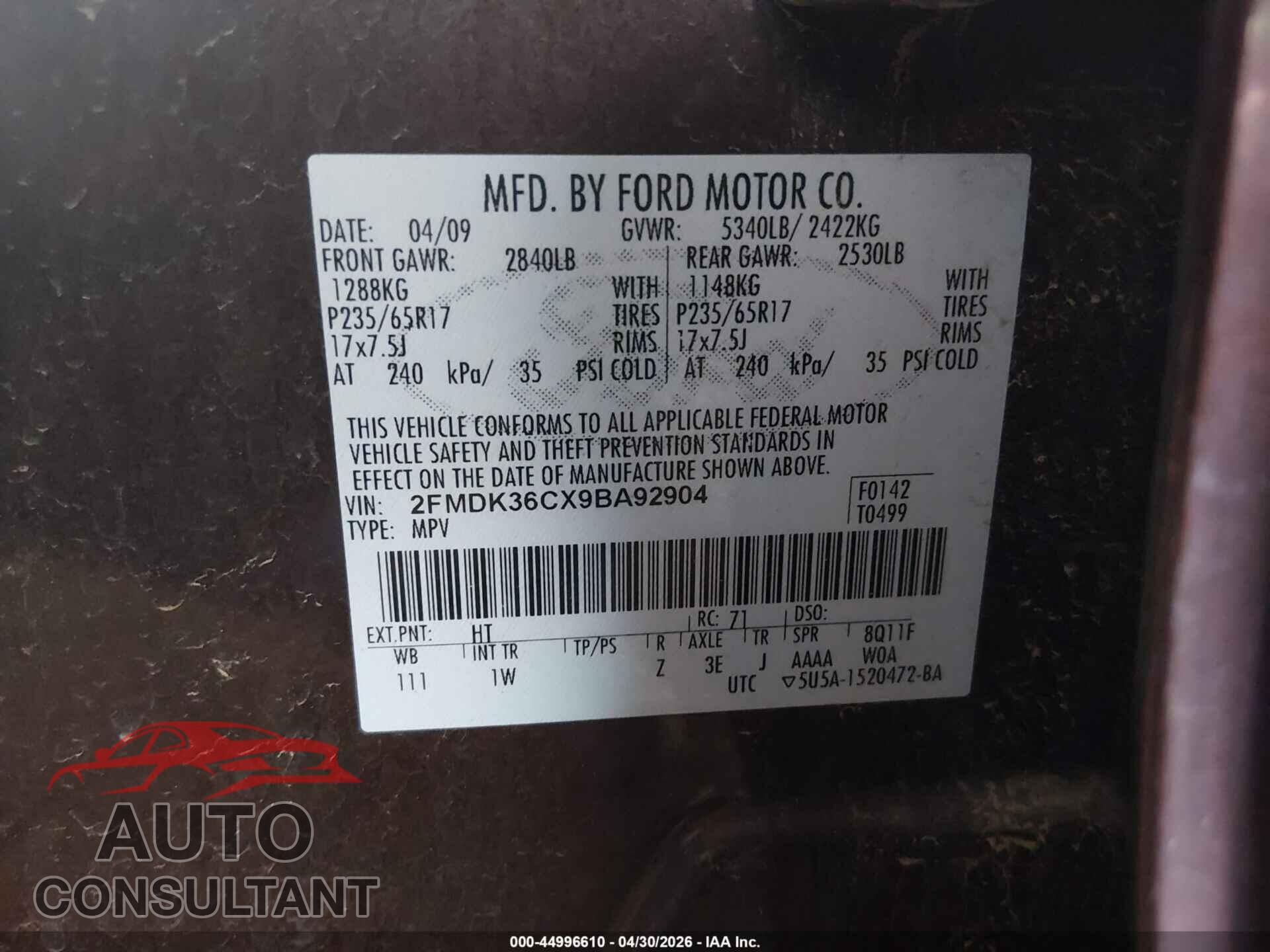 FORD EDGE 2009 - 2FMDK36CX9BA92904