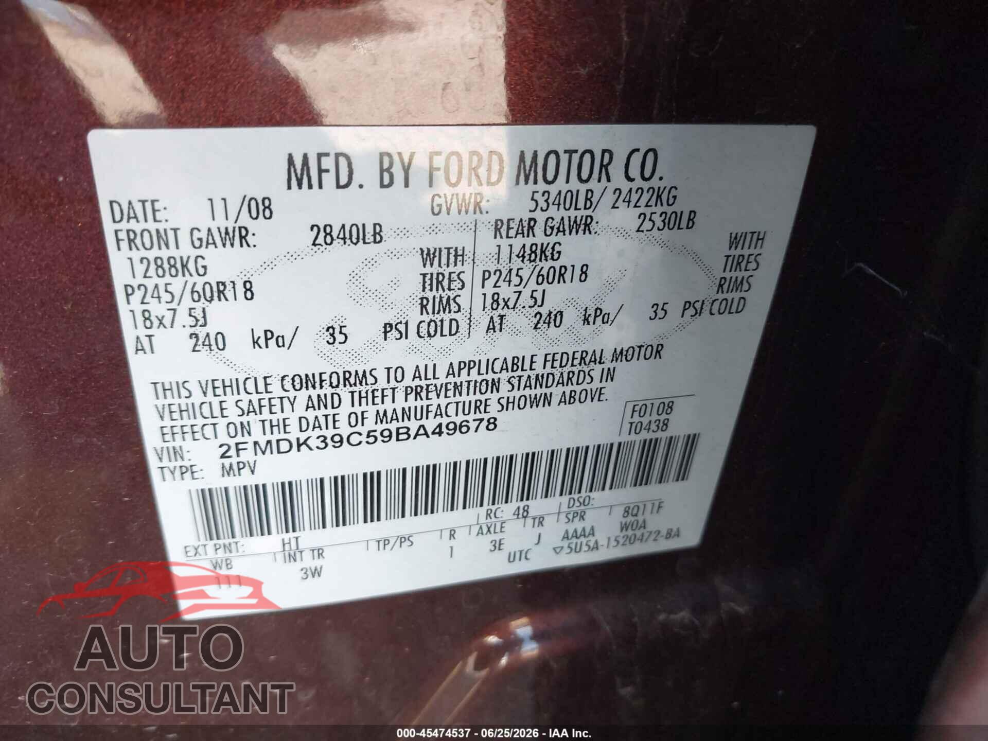 FORD EDGE 2009 - 2FMDK39C29BA34412