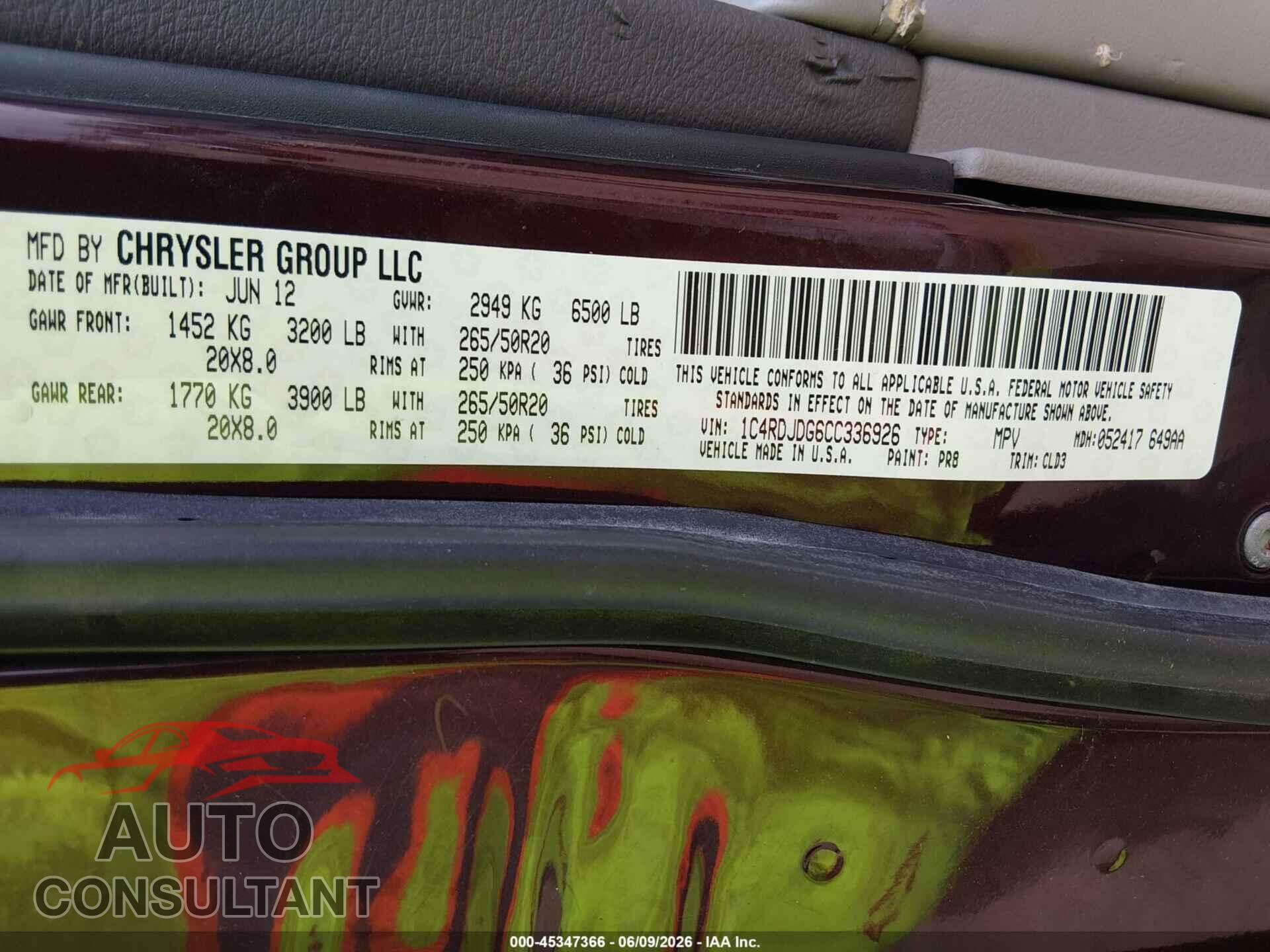 DODGE DURANGO 2012 - 1C4RDJDG6CC336926