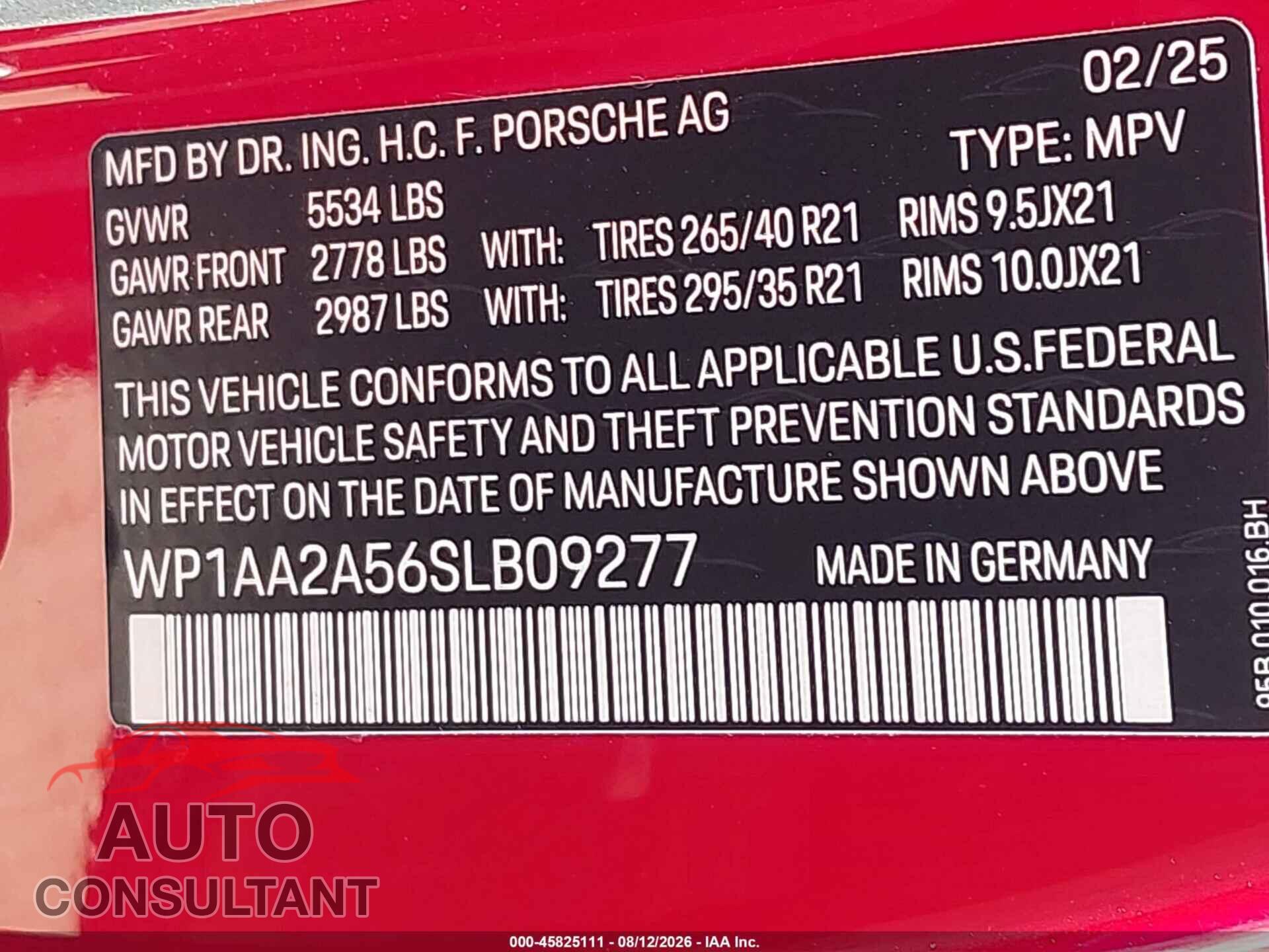 PORSCHE MACAN 2025 - WP1AA2A56SLB09277