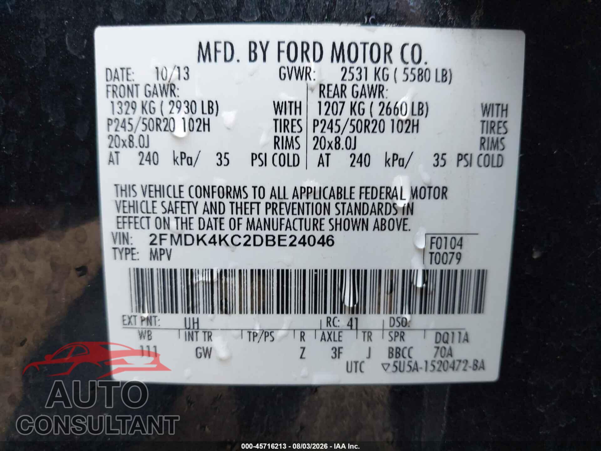 FORD EDGE 2013 - 2FMDK4KC2DBE24046