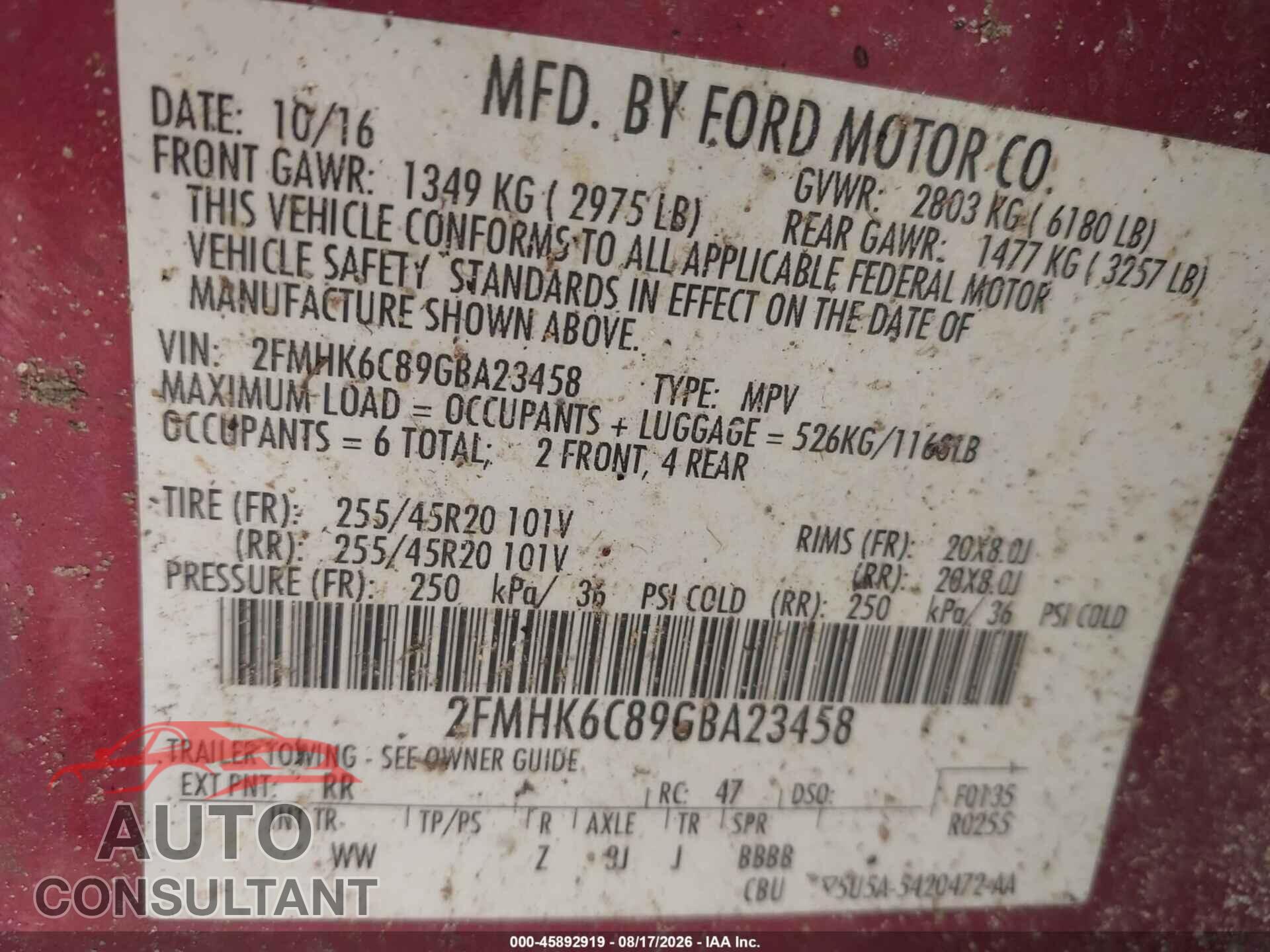 FORD FLEX 2016 - 2FMHK6C89GBA23458