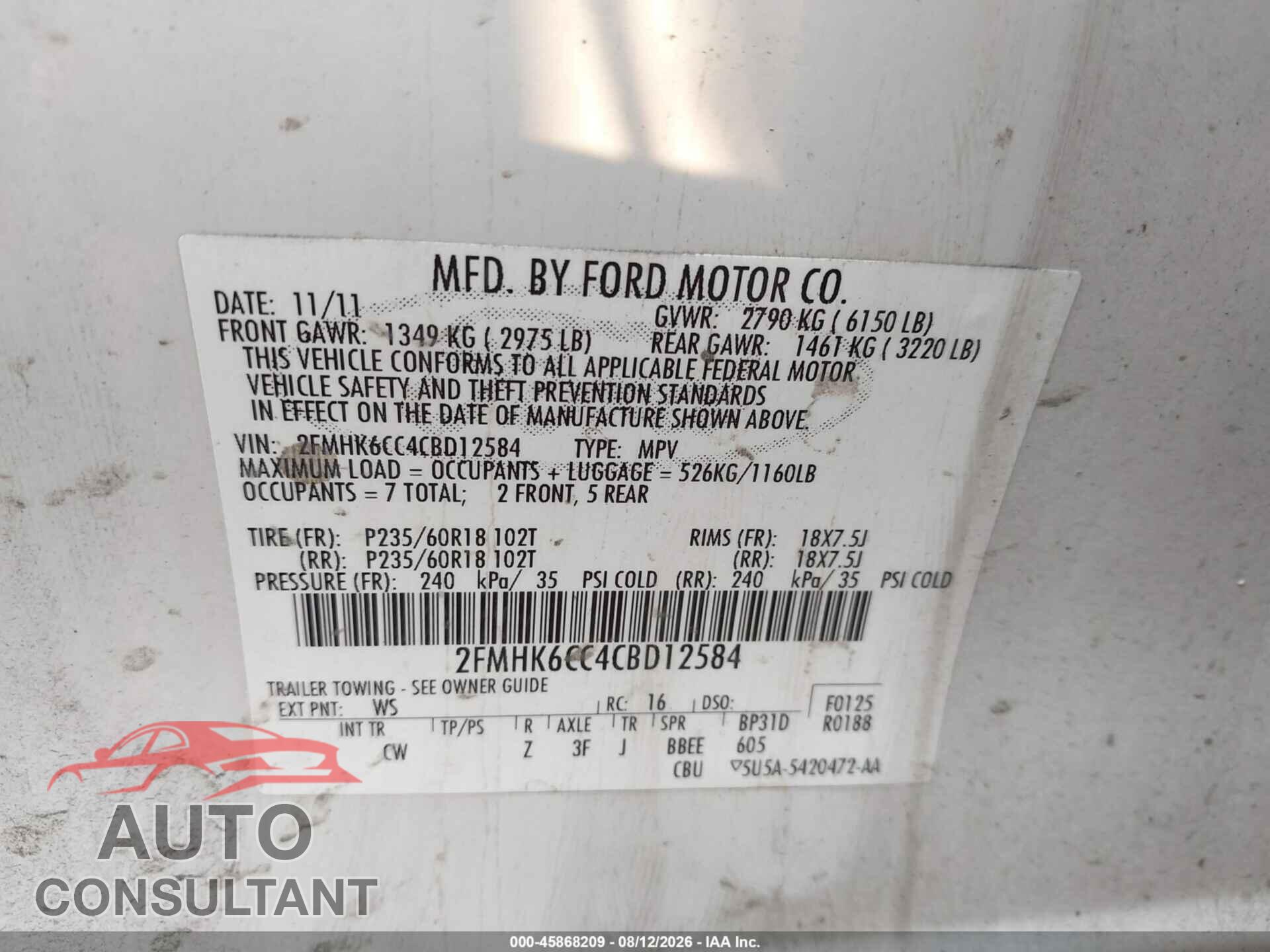 FORD FLEX 2012 - 2FMHK6CC4CBD12584