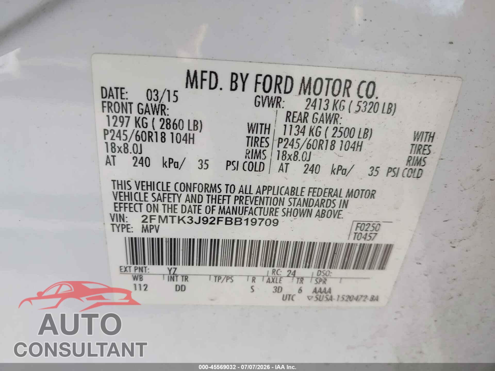 FORD EDGE 2015 - 2FMTK3J92FBB19709