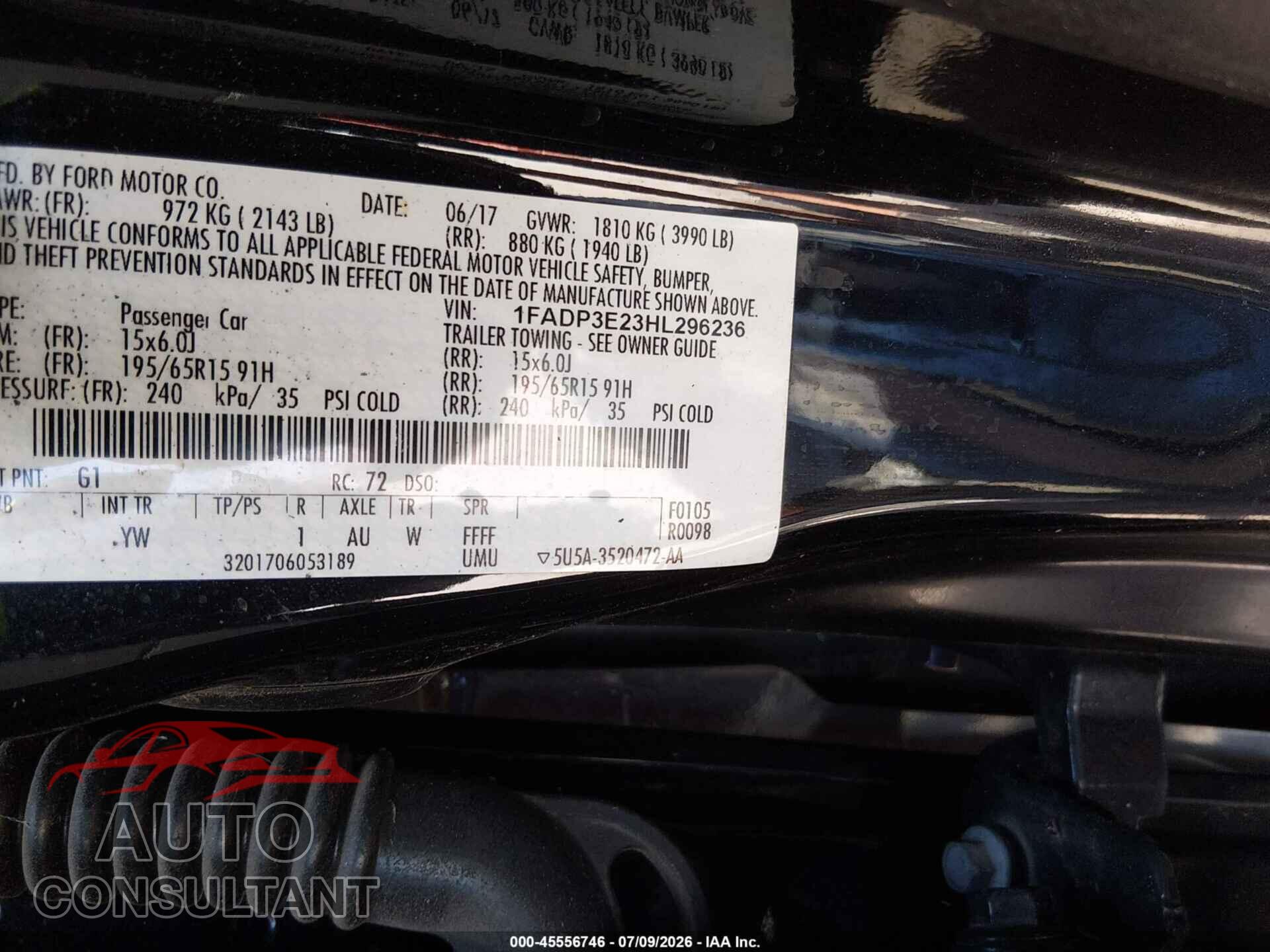 FORD FOCUS 2017 - 1FADP3E23HL296236
