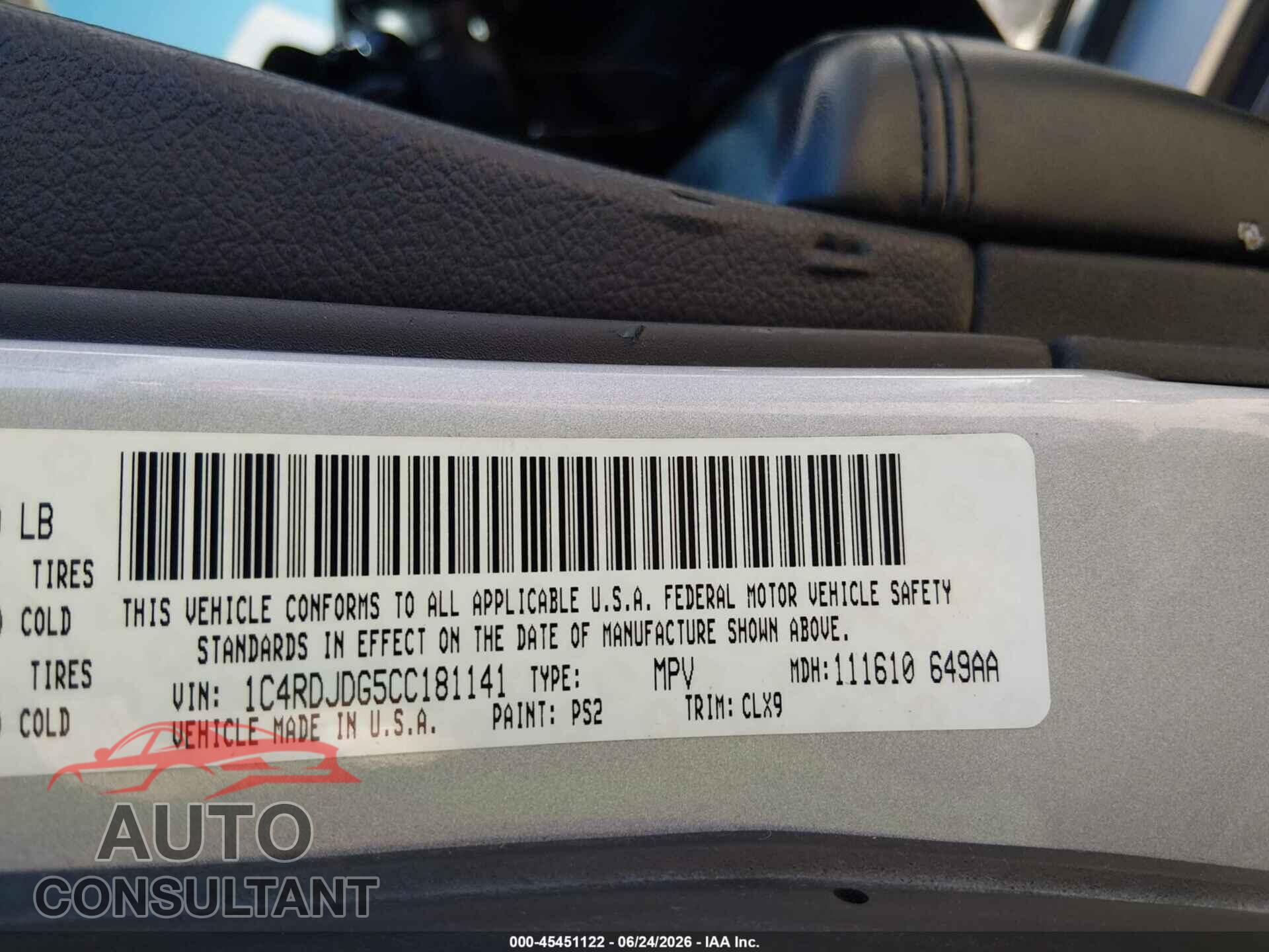DODGE DURANGO 2012 - 1C4RDJDG5CC181141