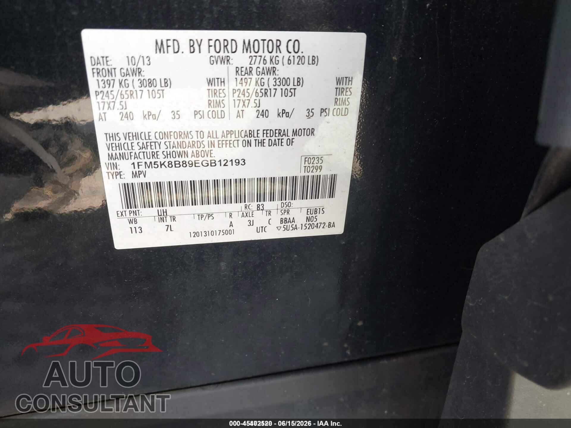 FORD EXPLORER 2014 - 1FM5K8B89EGB12193