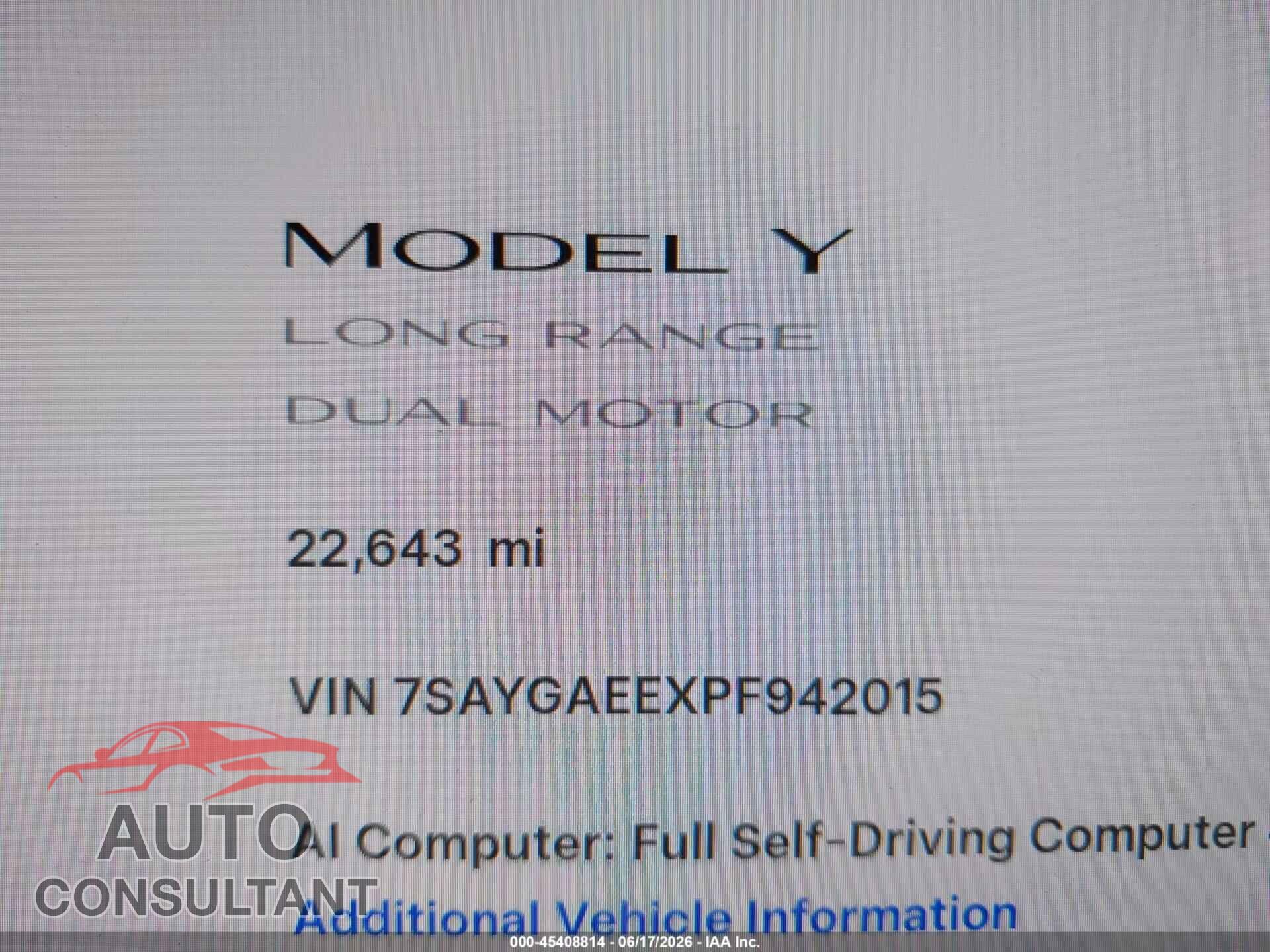 TESLA MODEL Y 2023 - 7SAYGAEEXPF942015