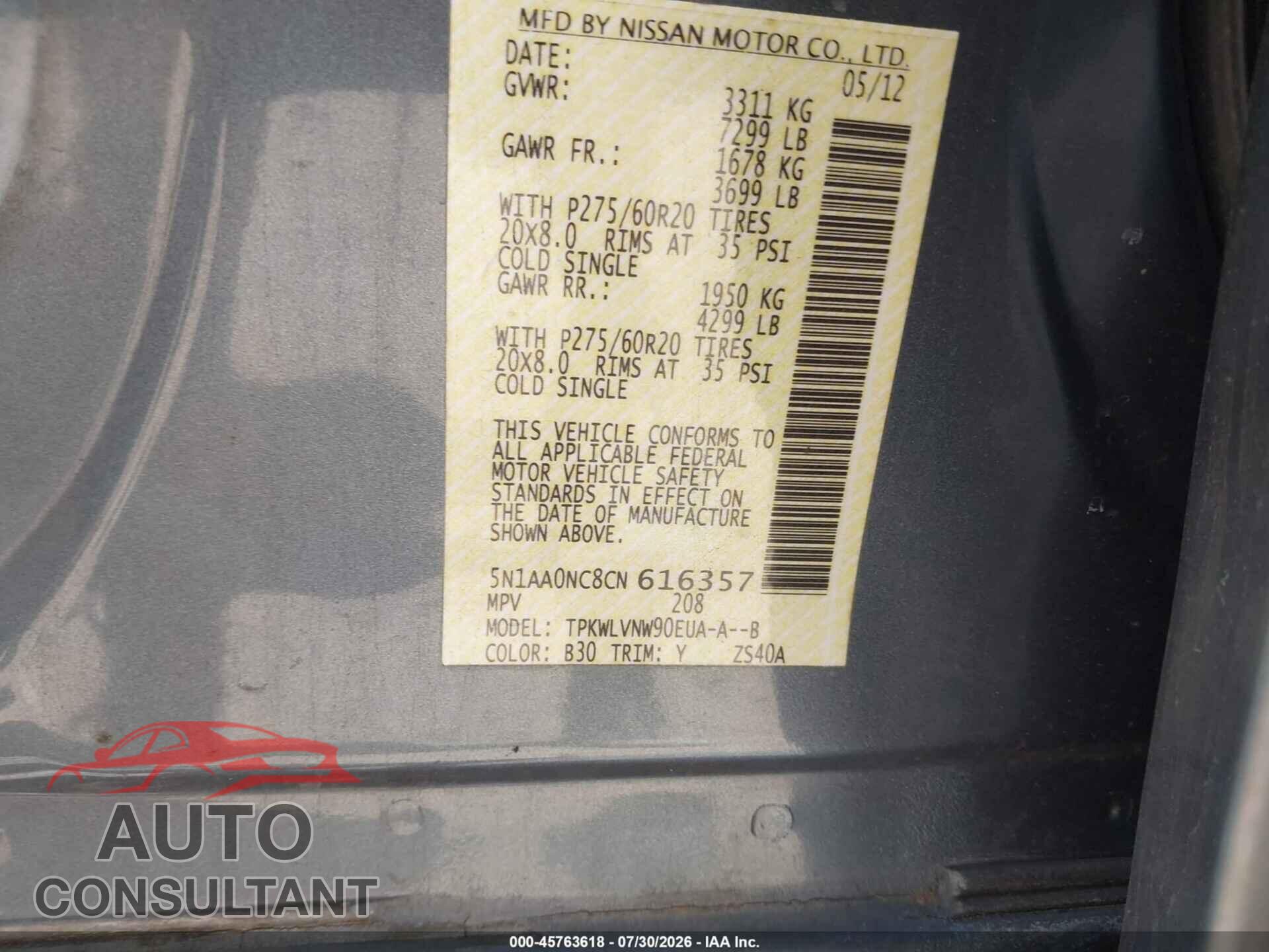 NISSAN ARMADA 2012 - 5N1AA0NC8CN616357