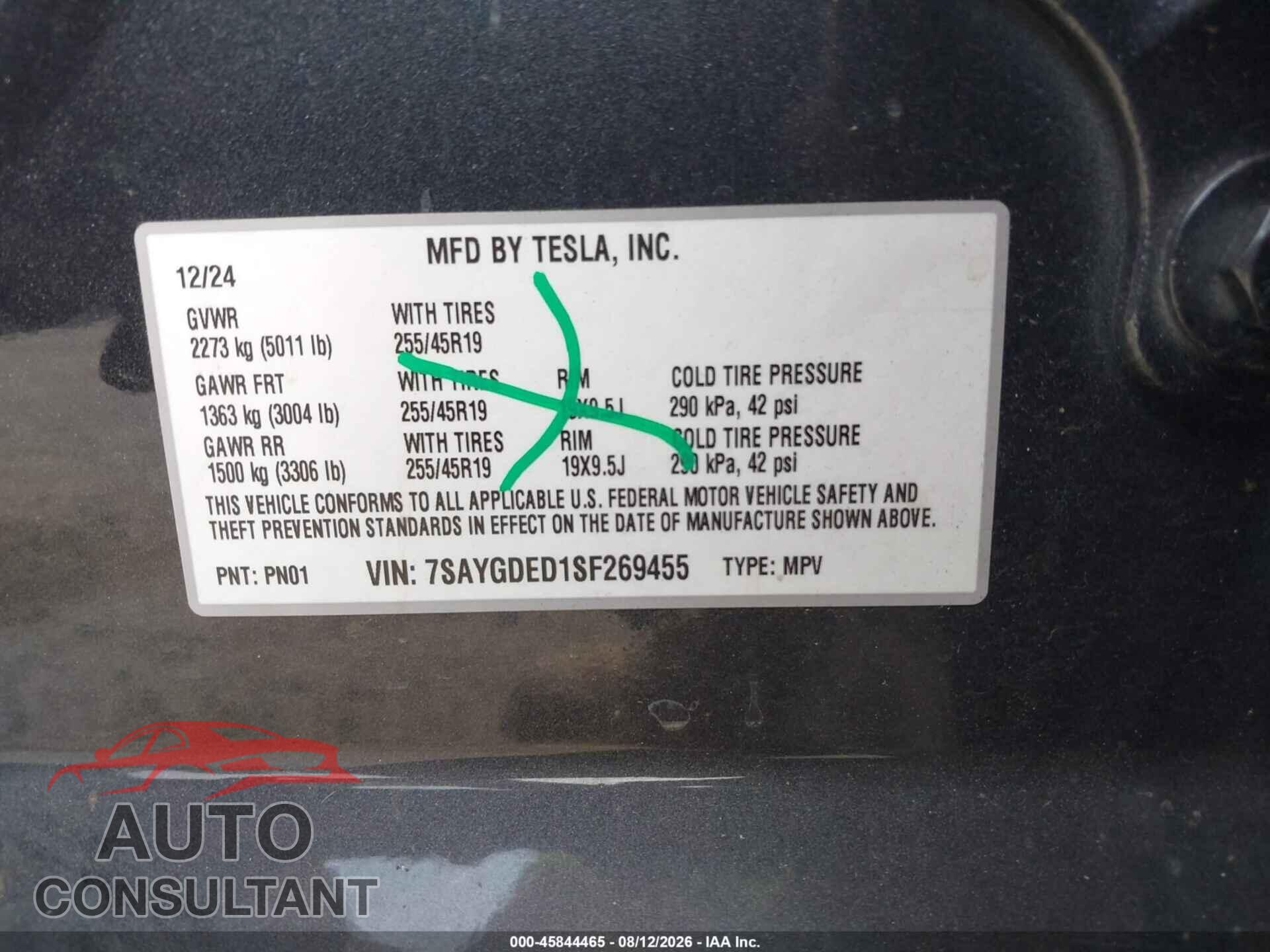 TESLA MODEL Y 2025 - 7SAYGDED1SF269455