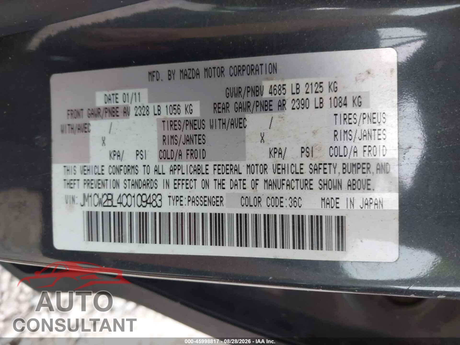 MAZDA MAZDA5 2012 - JM1CW2BL4C0109483