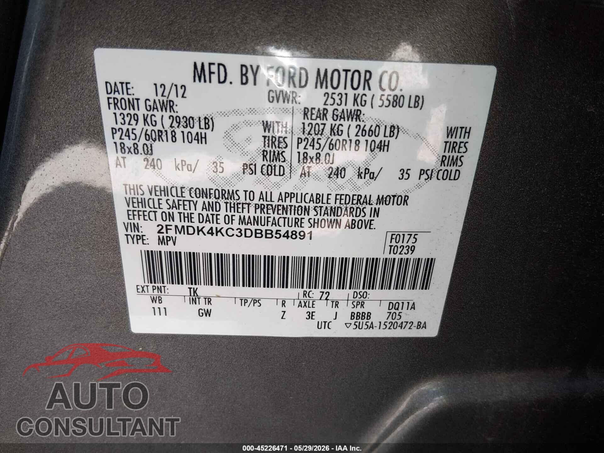 FORD EDGE 2013 - 2FMDK4KC3DBB54891