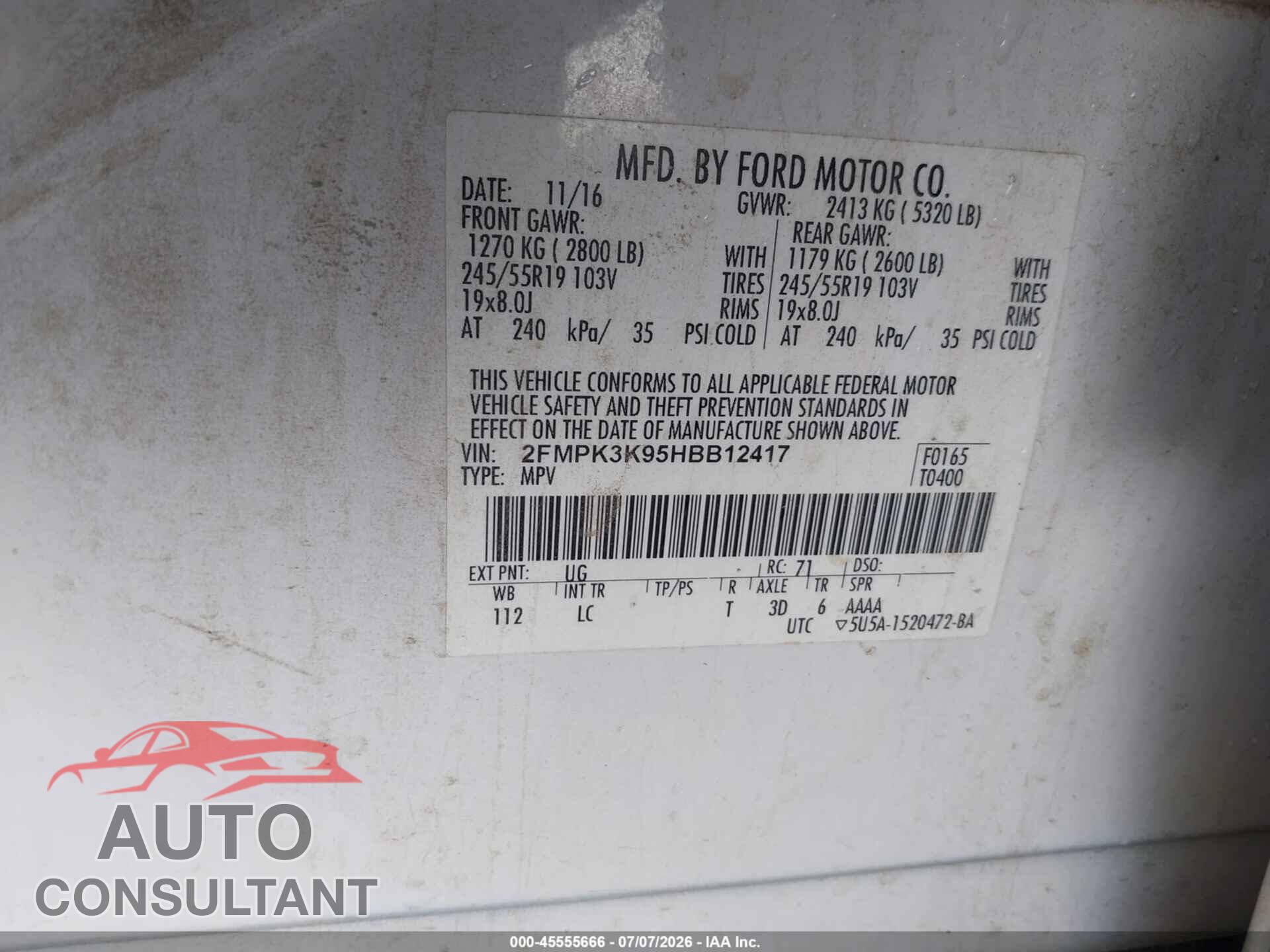 FORD EDGE 2017 - 2FMPK3K95HBB12417