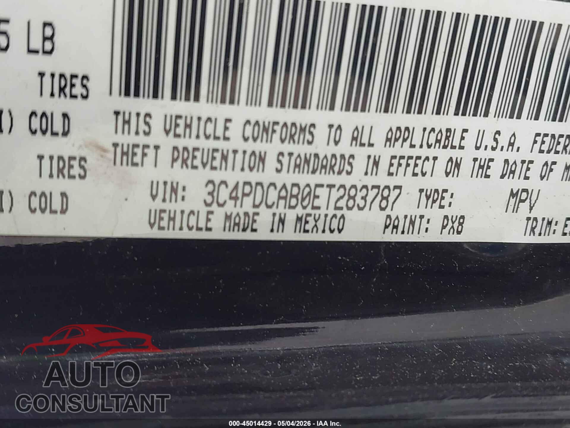 DODGE JOURNEY 2014 - 3C4PDCAB0ET283787