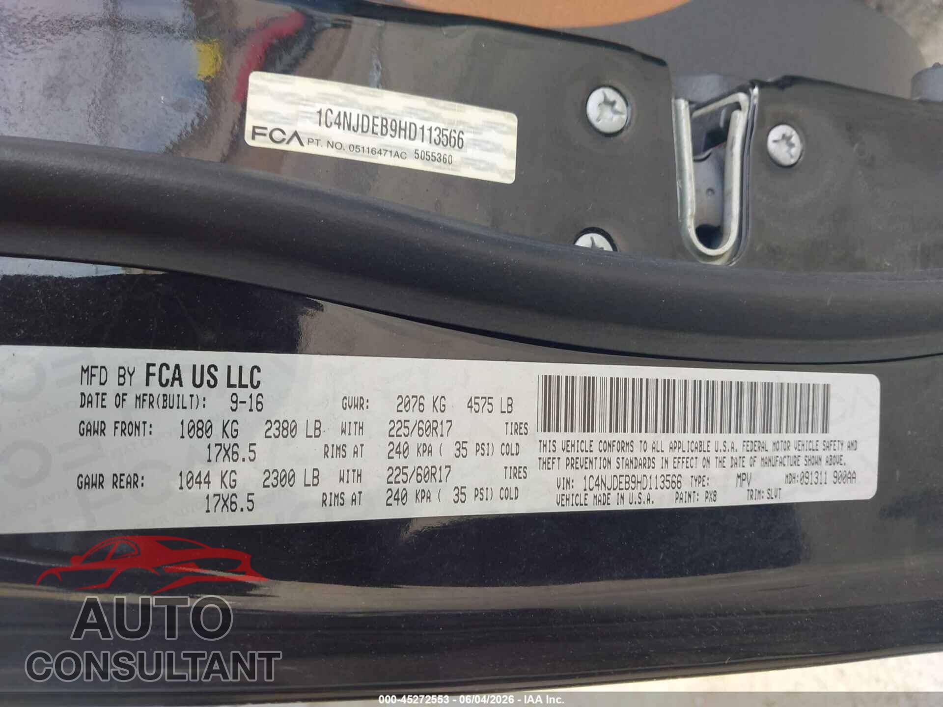 JEEP COMPASS 2017 - 1C4NJDEB9HD113566