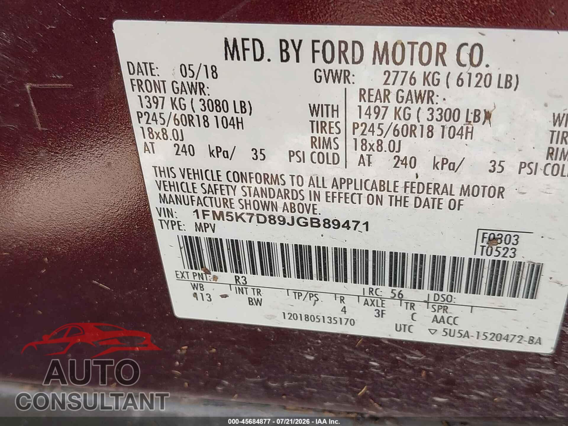 FORD EXPLORER 2018 - 1FM5K7D89JGB89471