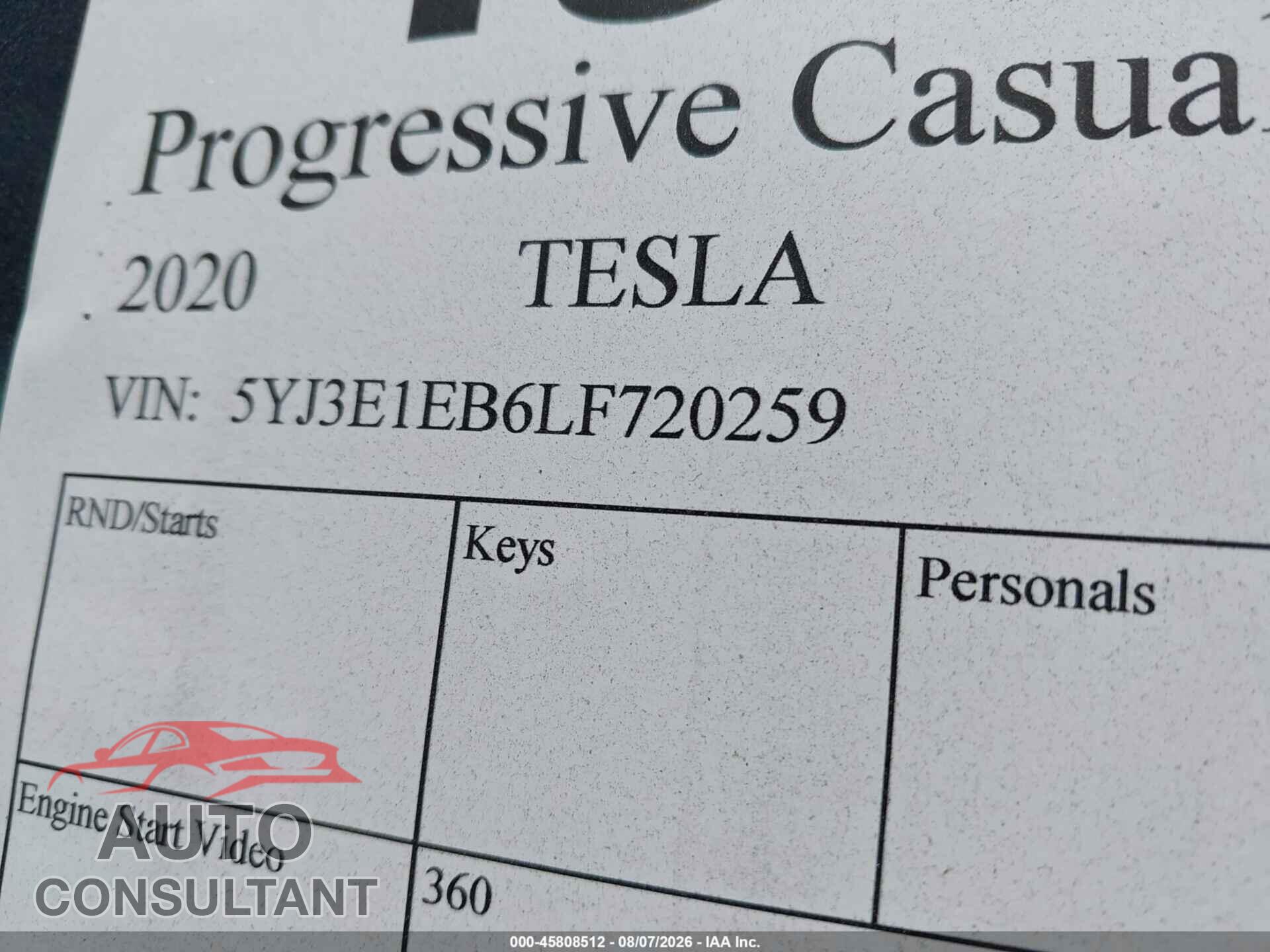 TESLA MODEL 3 2020 - 5YJ3E1EB6LF720259
