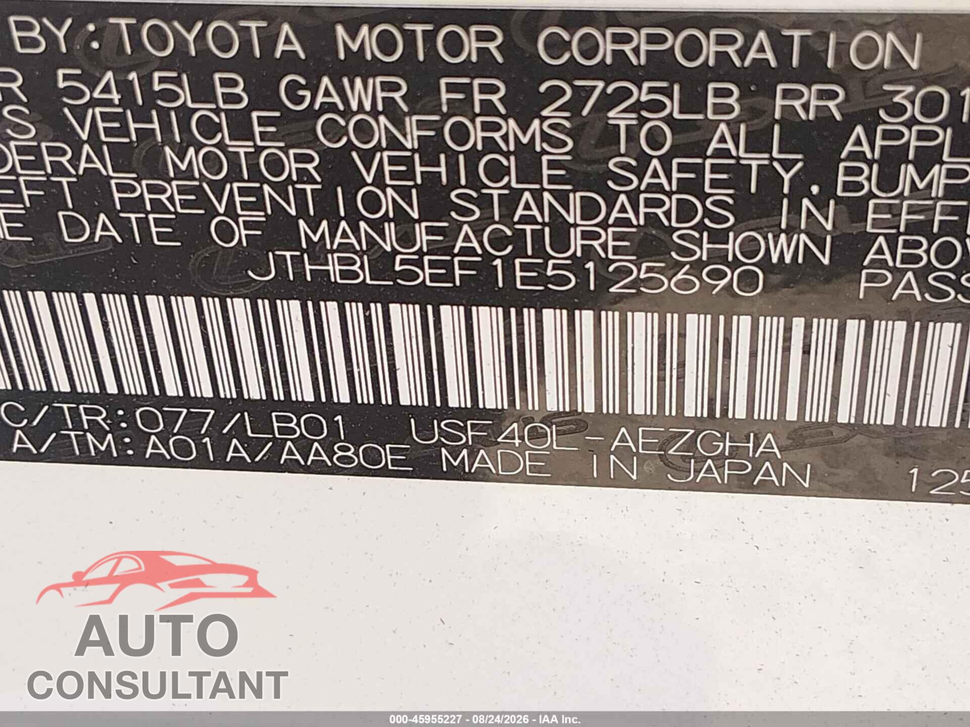 LEXUS LS 460 2014 - JTHBL5EF1E5125690