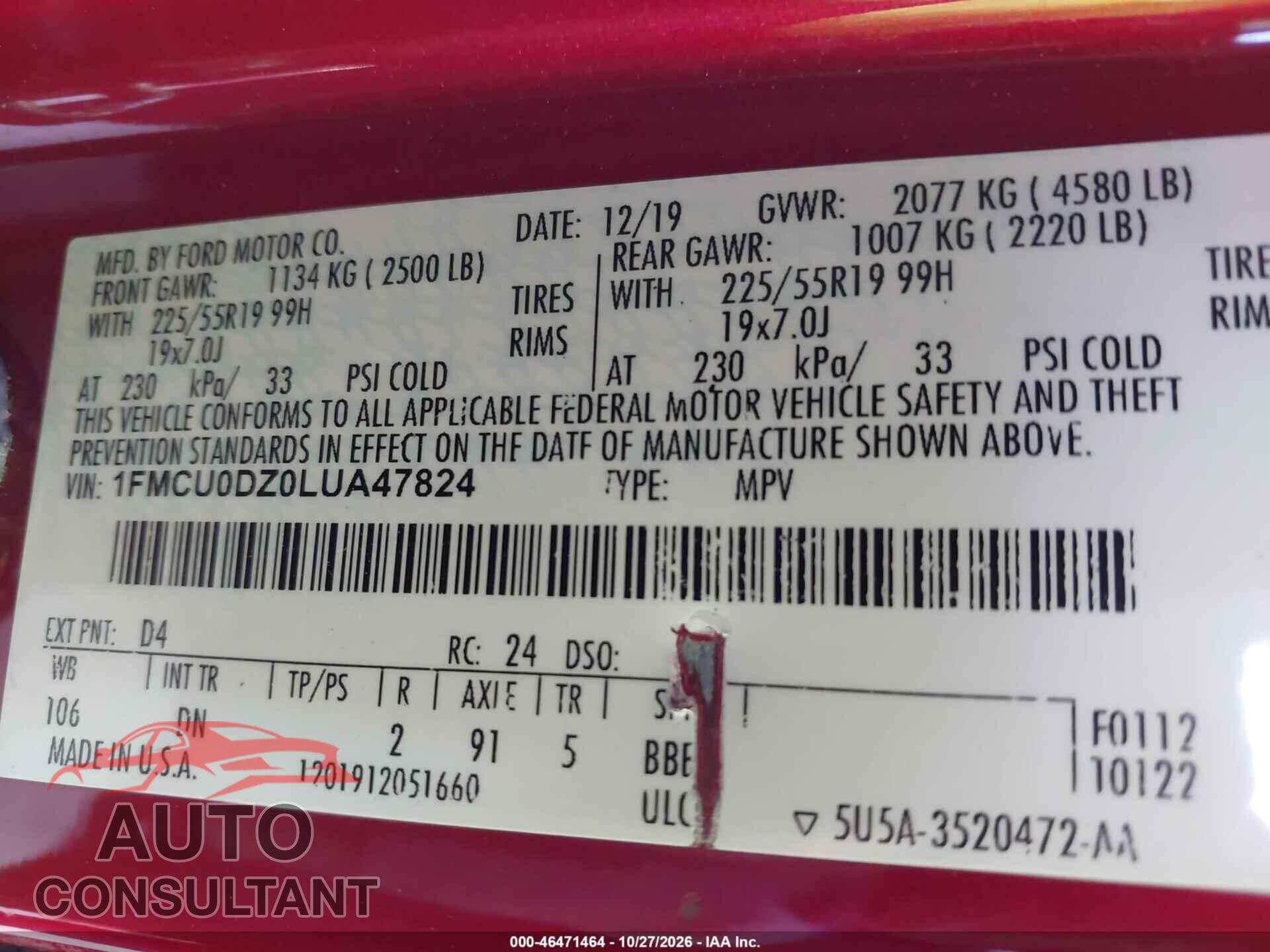 FORD ESCAPE 2020 - 1FMCU0DZ0LUA47824