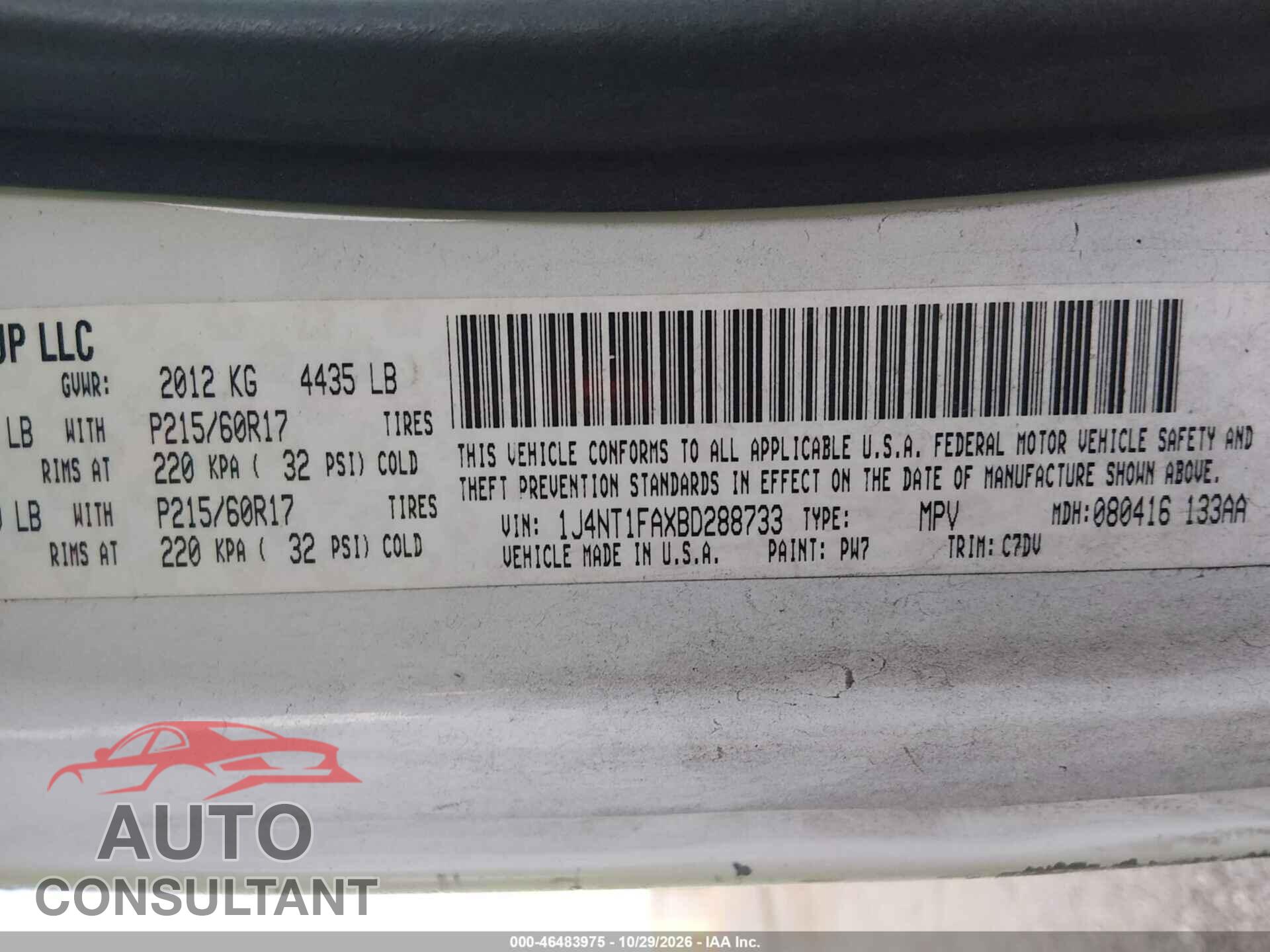 JEEP COMPASS 2011 - 1J4NT1FAXBD288733