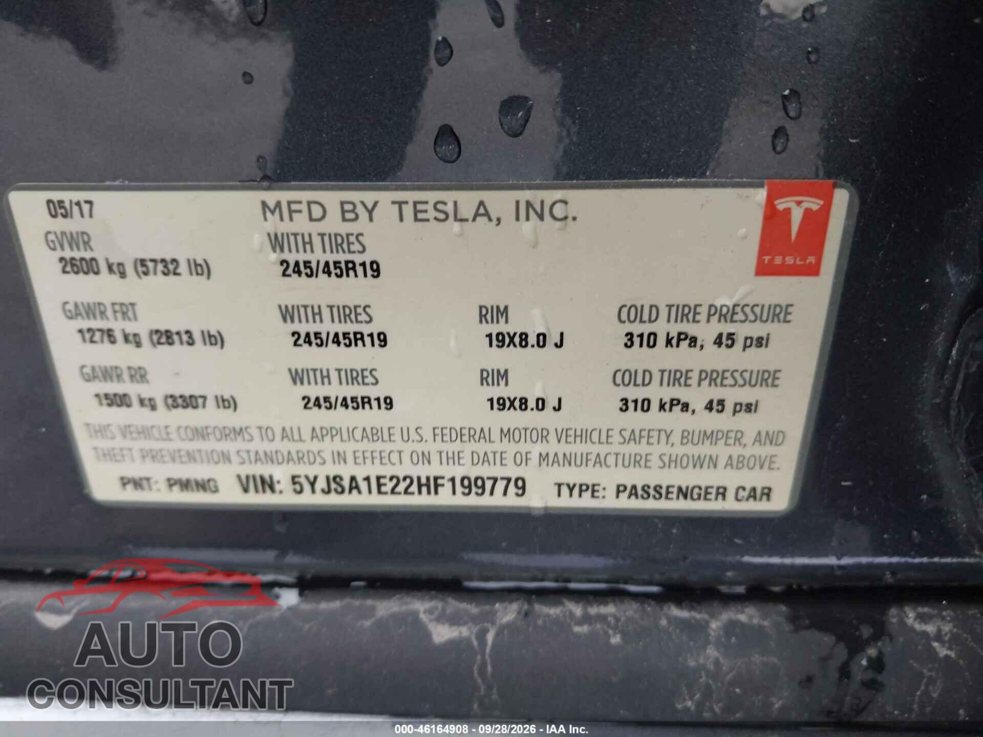 TESLA MODEL S 2017 - 5YJSA1E22HF199779
