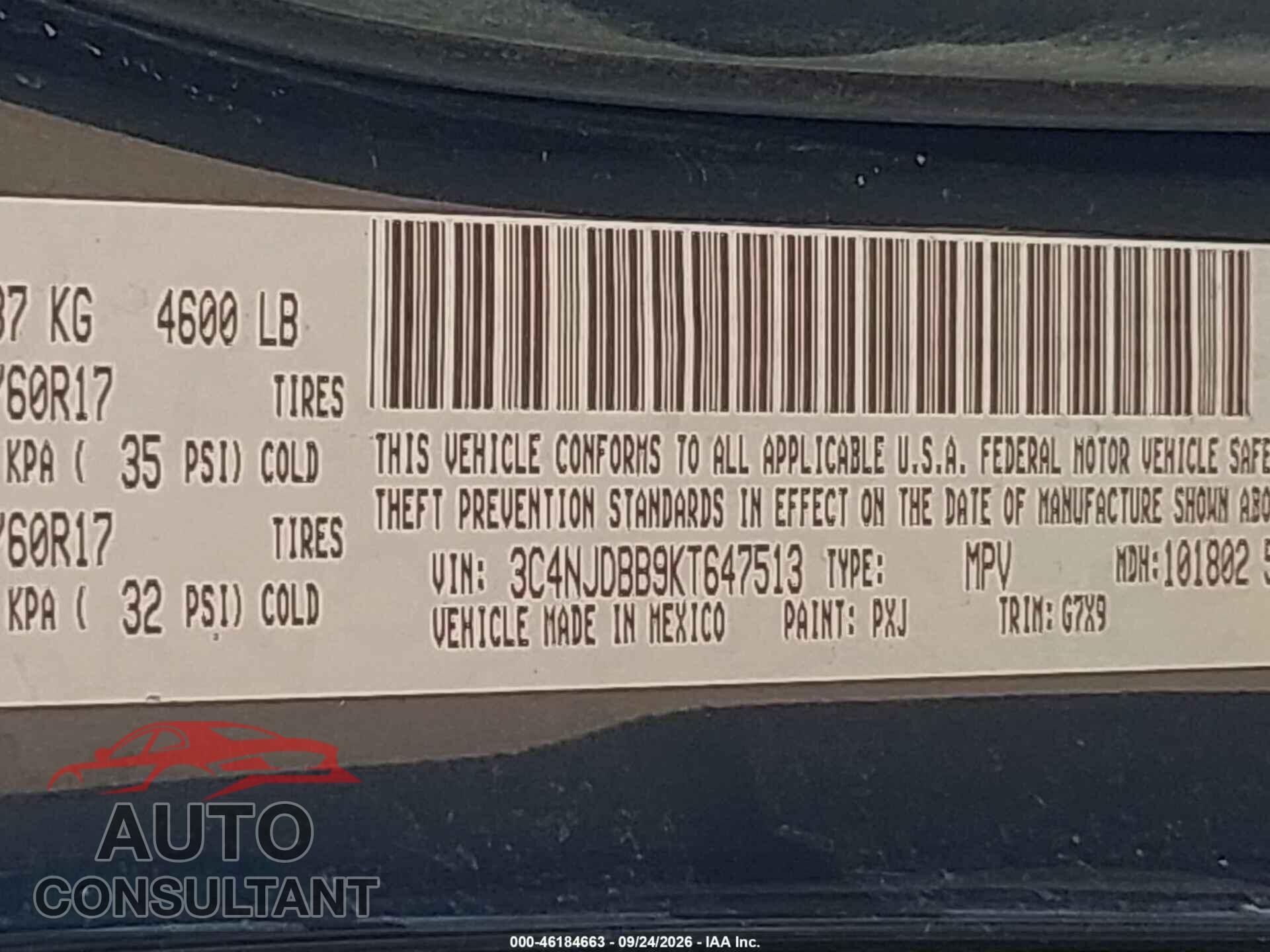 JEEP COMPASS 2019 - 3C4NJDBB9KT647513