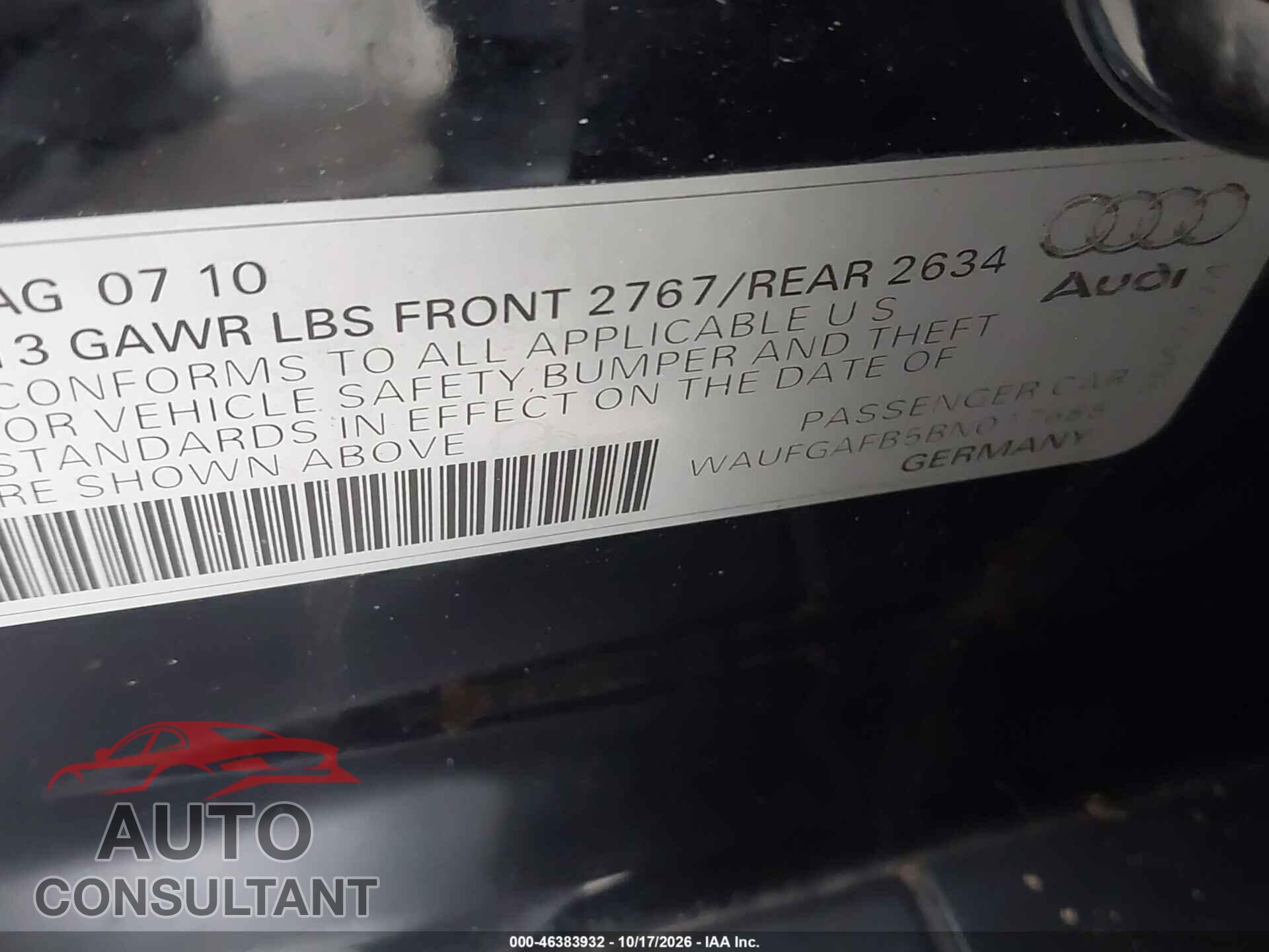 AUDI A6 2011 - WAUFGAFB5BN017688
