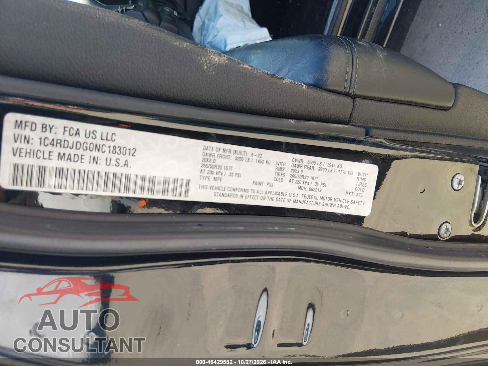 DODGE DURANGO 2022 - 1C4RDJDG0NC183012