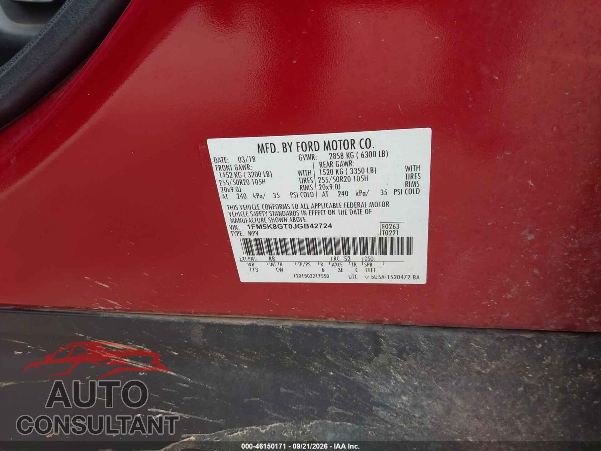 FORD EXPLORER 2018 - 1FM5K8GT0JGB42724