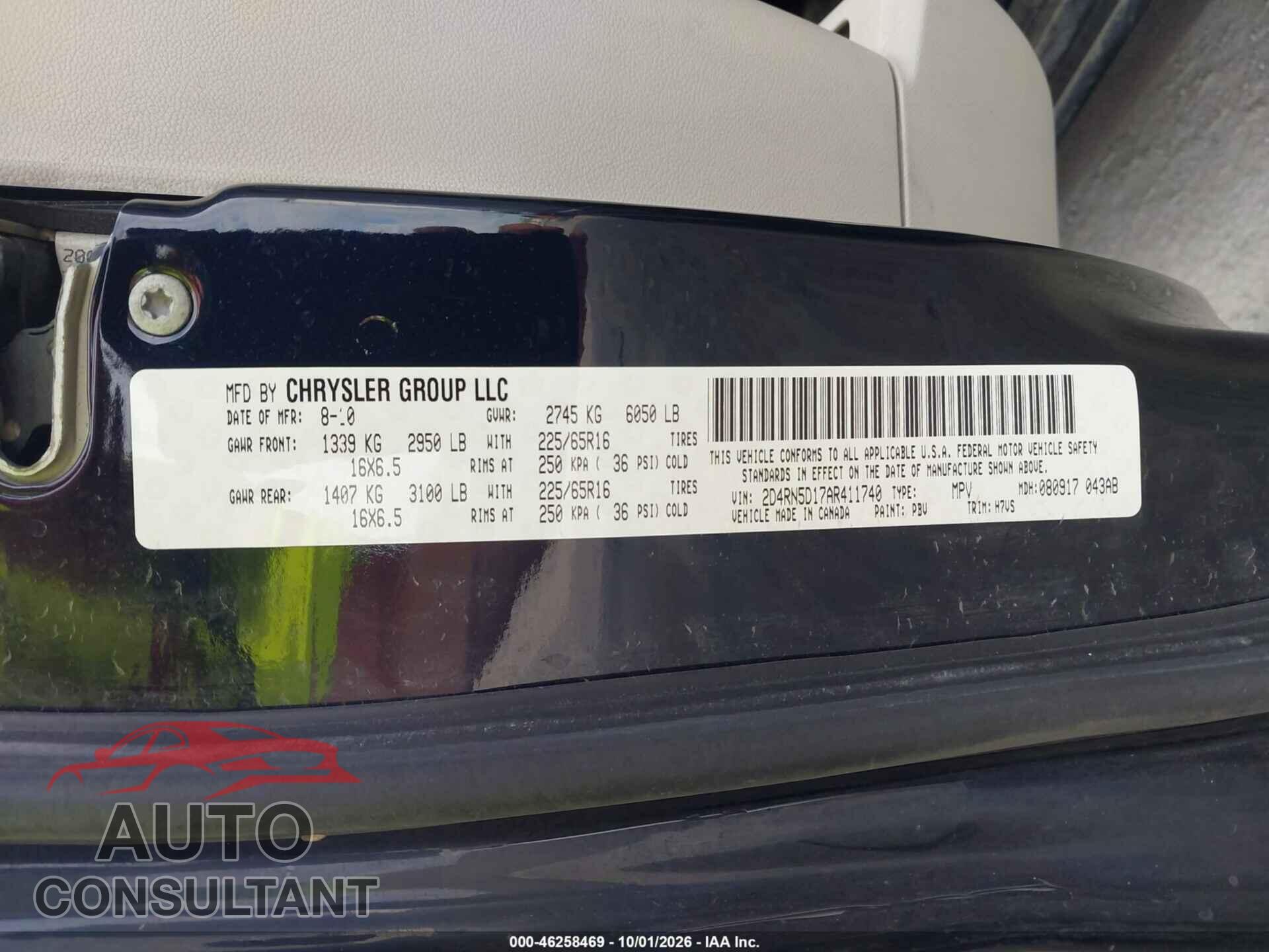 DODGE GRAND CARAVAN 2010 - 2D4RN5D17AR411740