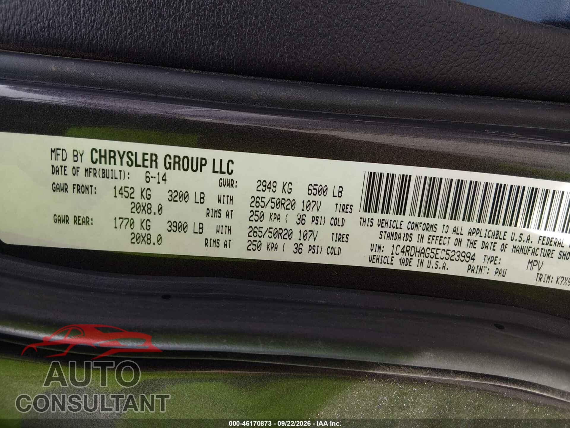 DODGE DURANGO 2014 - 1C4RDHAG5EC523994