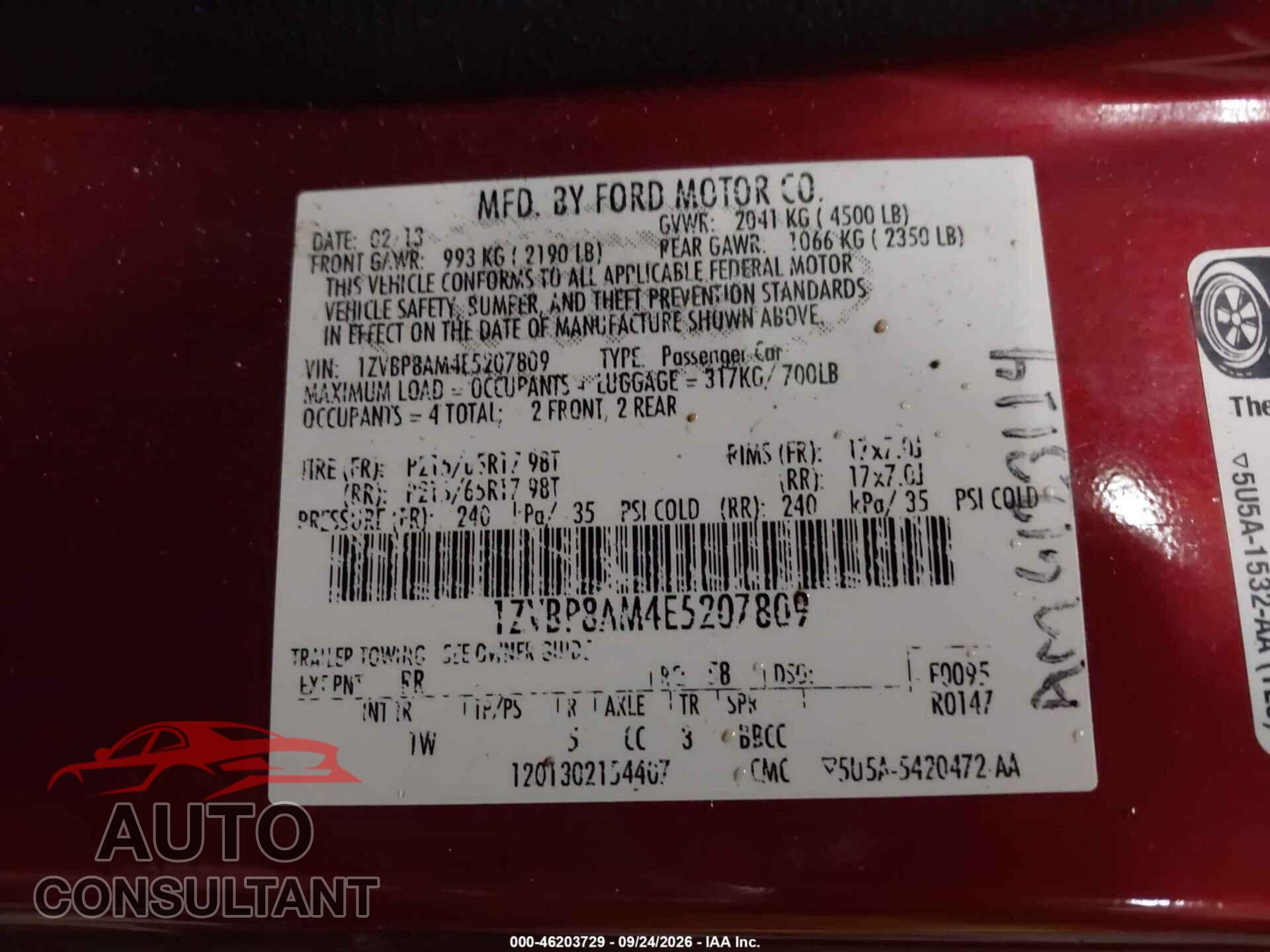 FORD MUSTANG 2014 - 1ZVBP8AM4E5207809