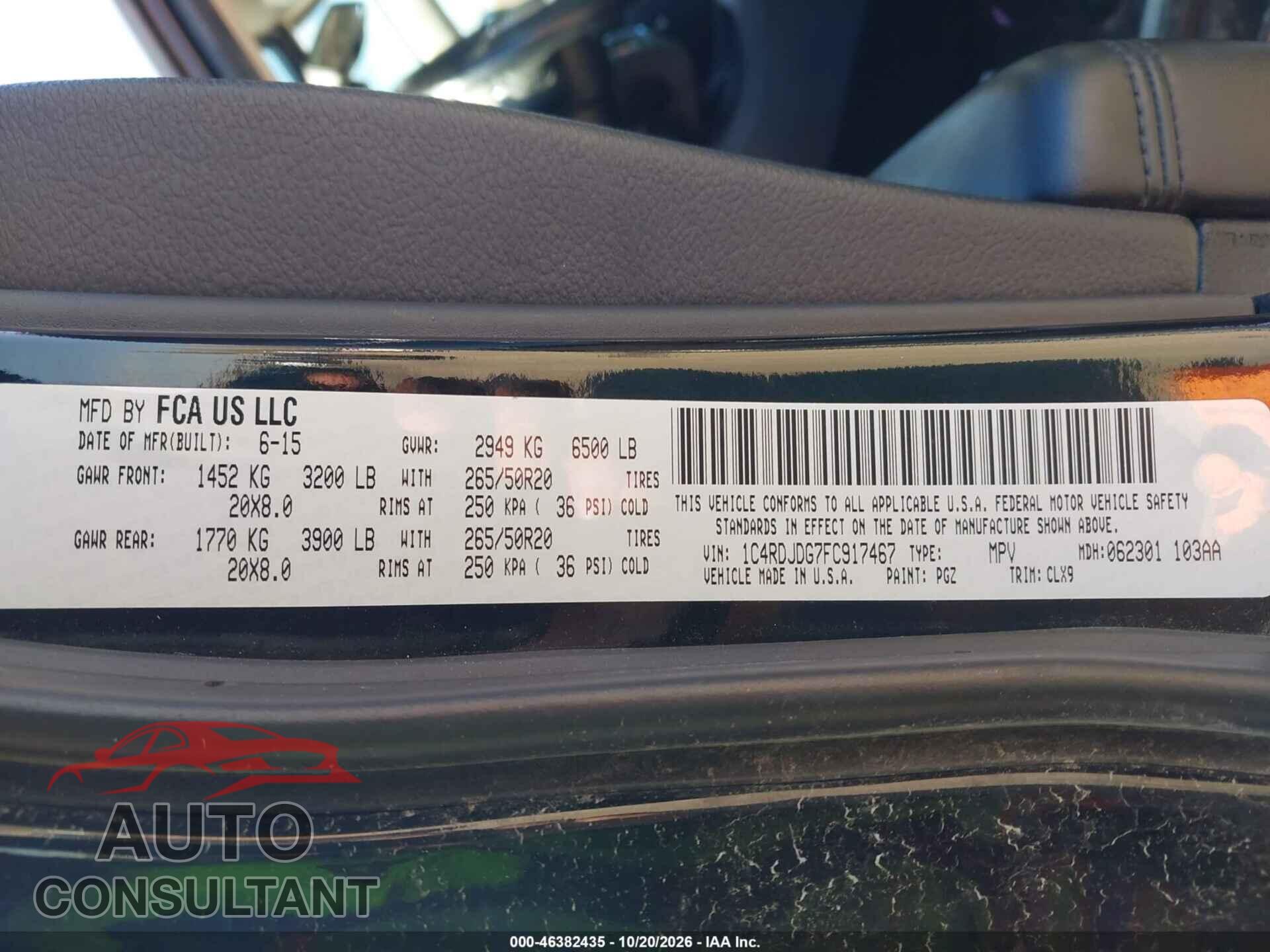DODGE DURANGO 2015 - 1C4RDJDG7FC917467