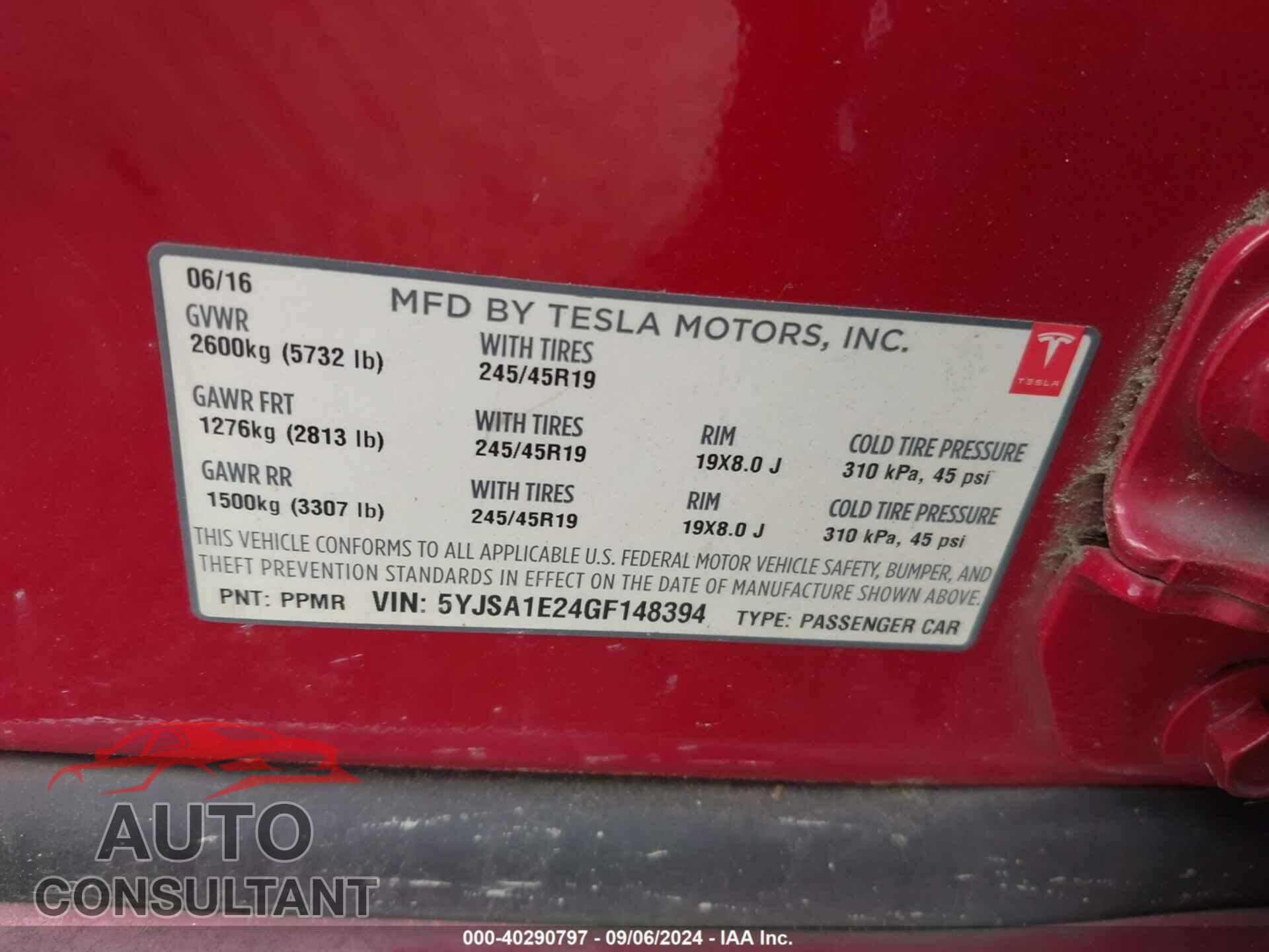 TESLA MODEL S 2016 - 5YJSA1E24GF148394