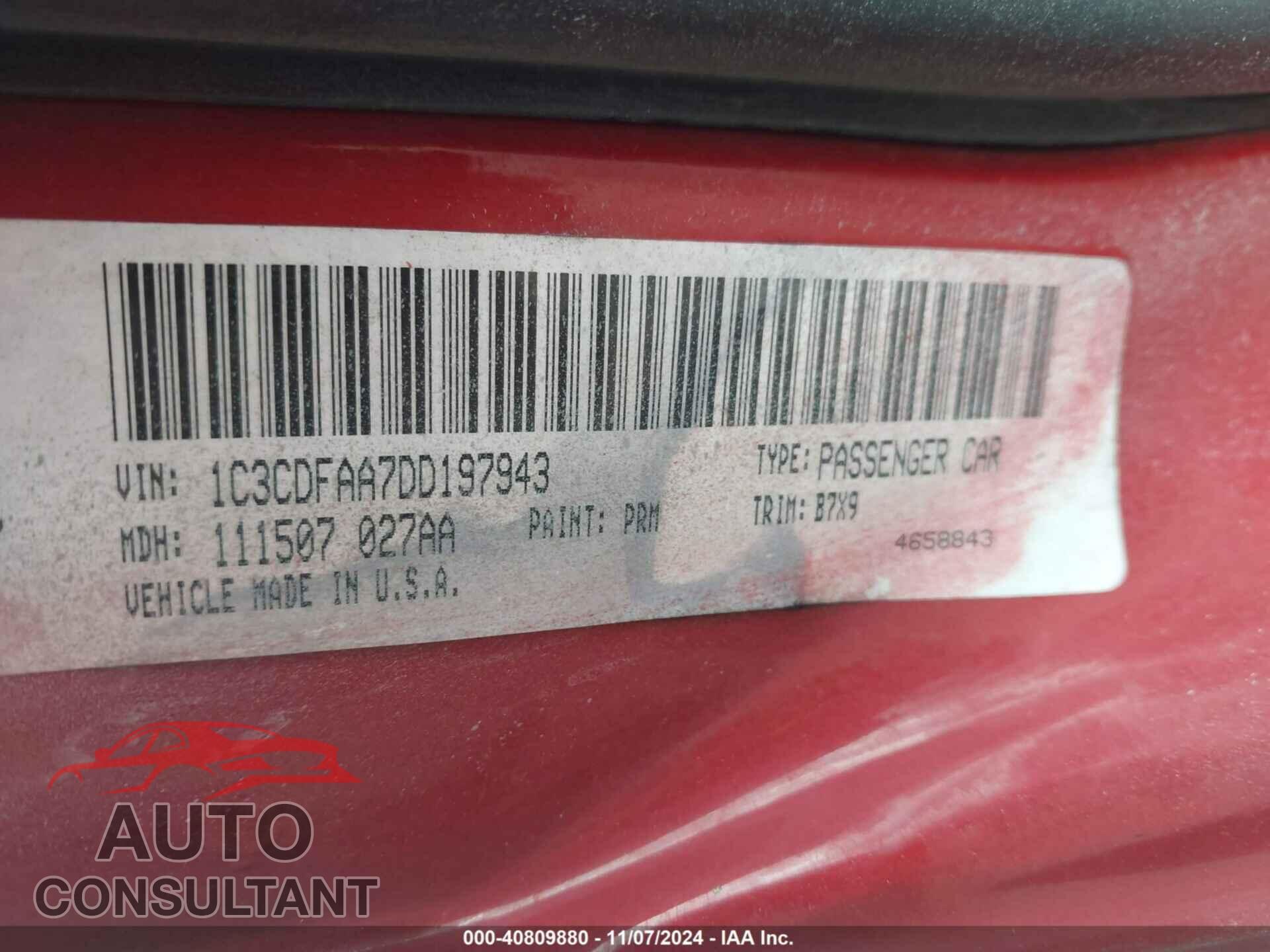 DODGE DART 2013 - 1C3CDFAA7DD197943