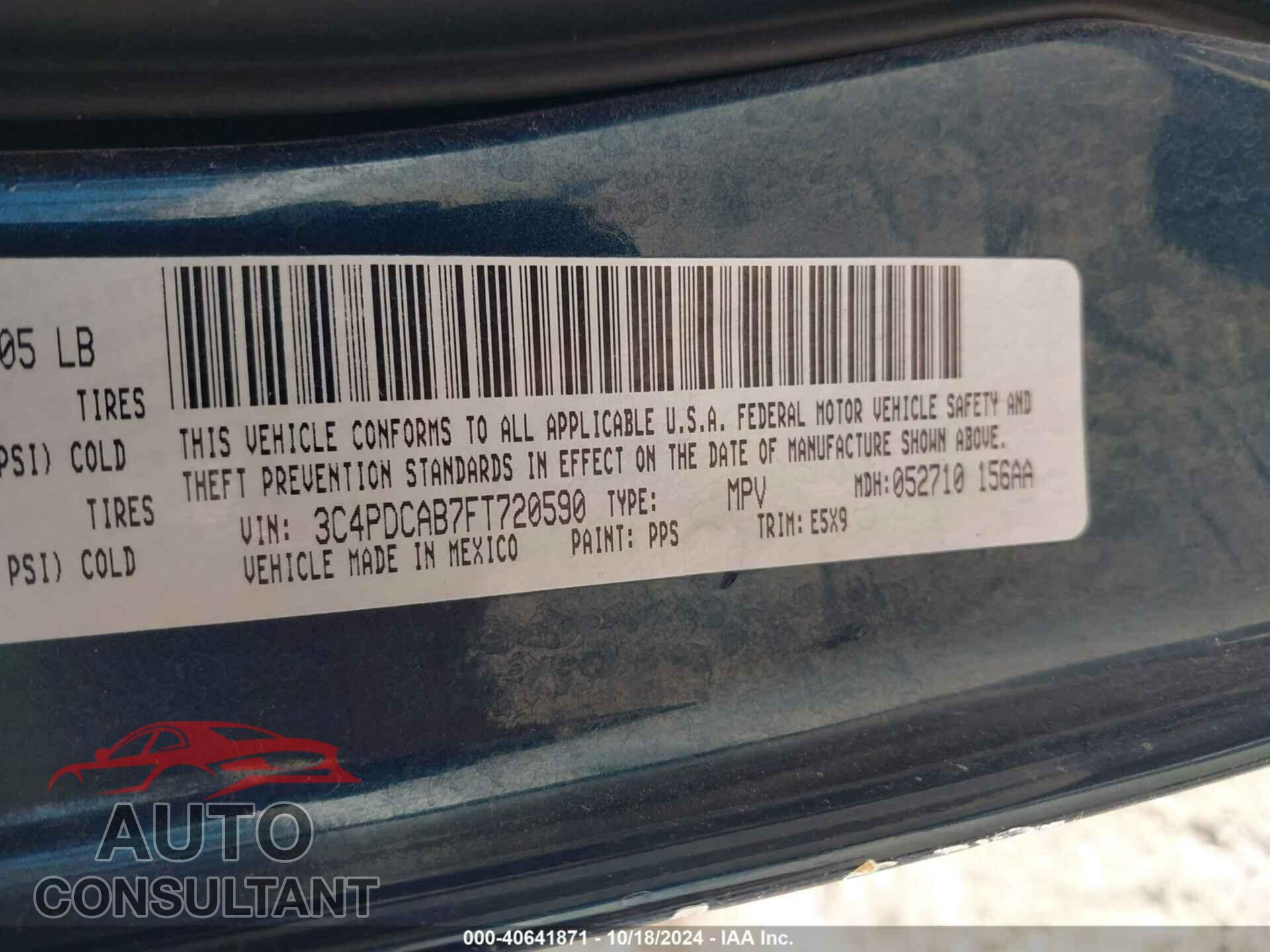 DODGE JOURNEY 2015 - 3C4PDCAB7FT720590