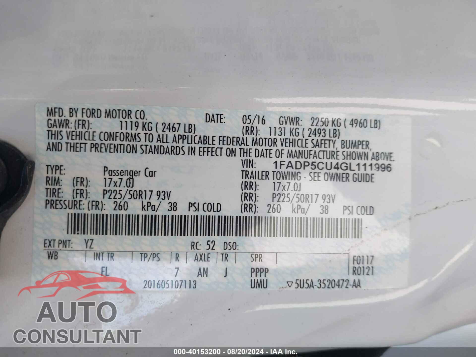 FORD C-MAX ENERGI 2016 - 1FADP5CU4GL111996