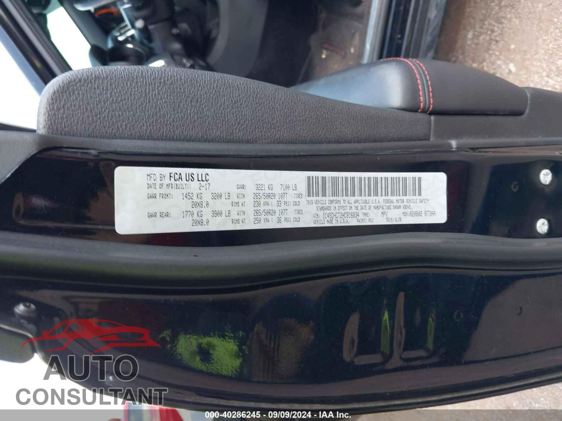 DODGE DURANGO 2017 - 1C4SDHCT2HC816834