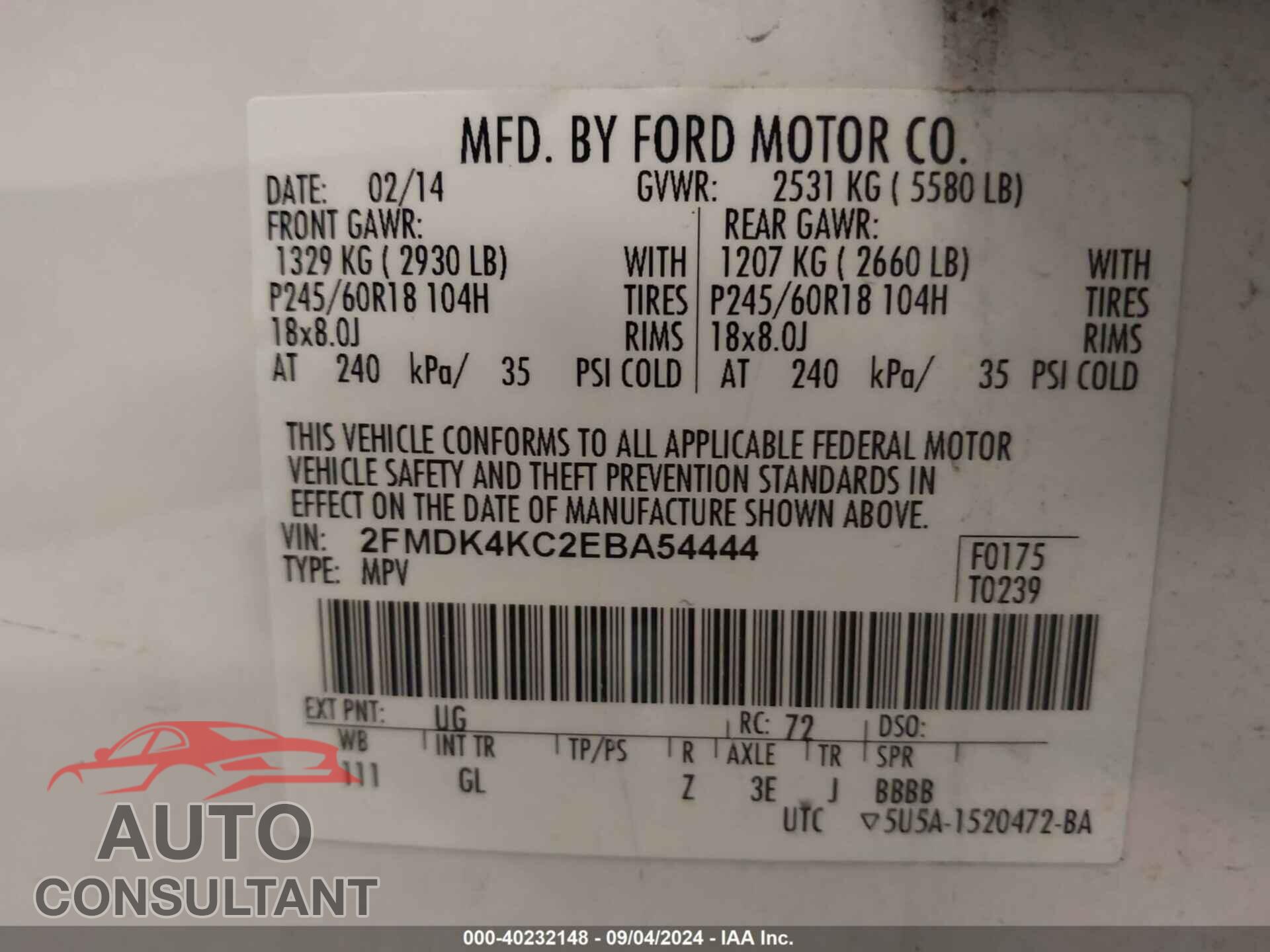 FORD EDGE 2014 - 2FMDK4KC2EBA54444
