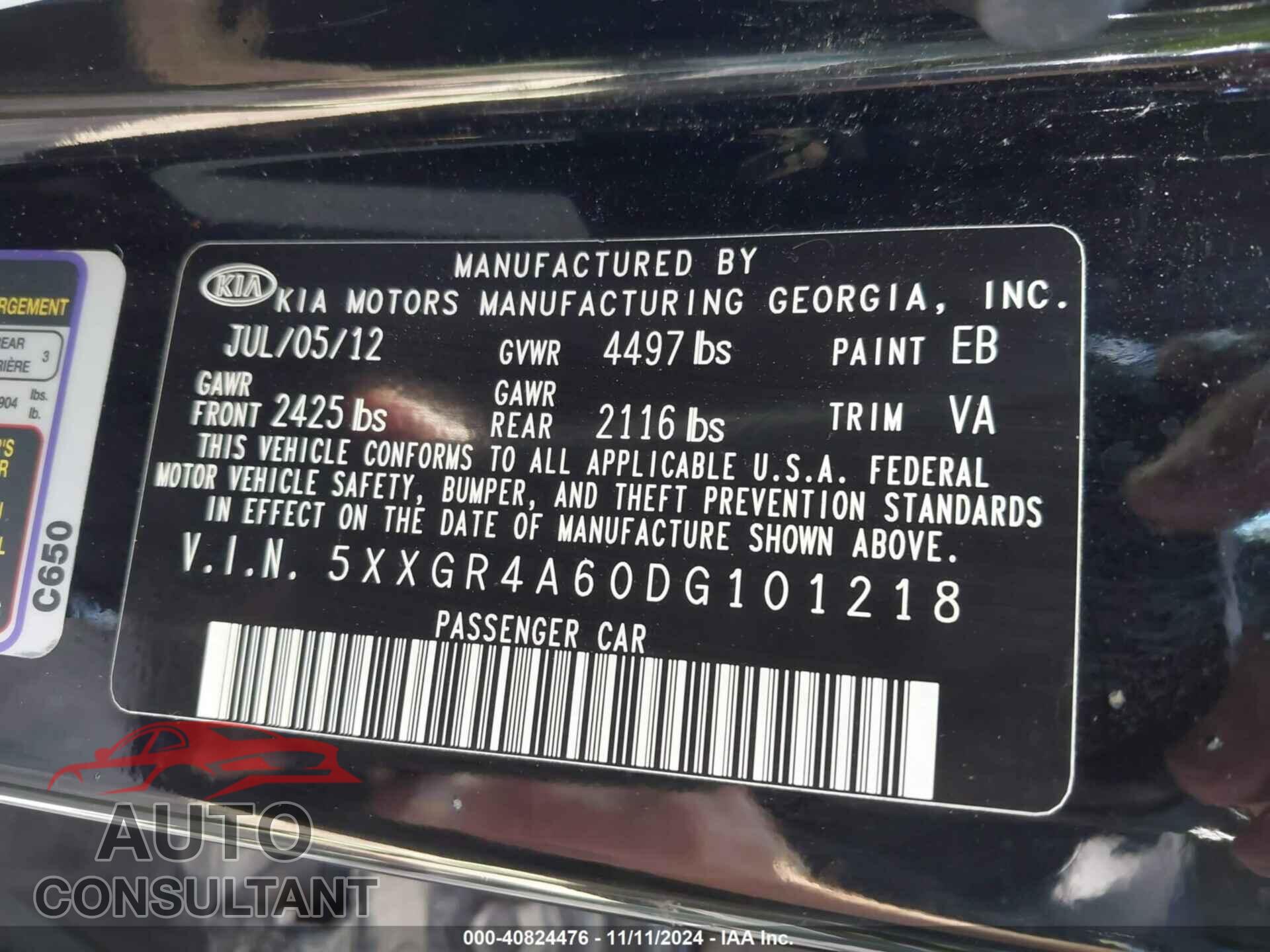 KIA OPTIMA 2013 - 5XXGR4A60DG101218