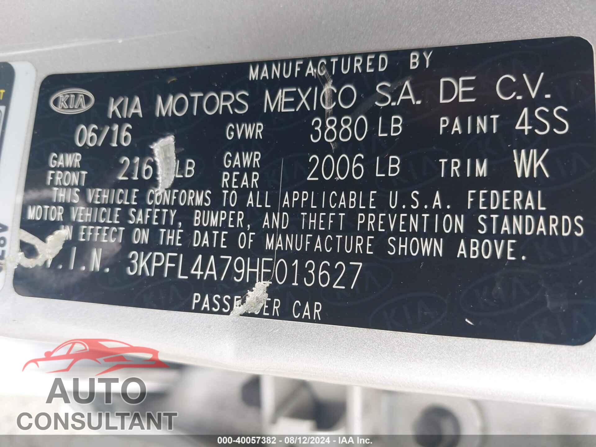KIA FORTE 2017 - 3KPFL4A79HE013627
