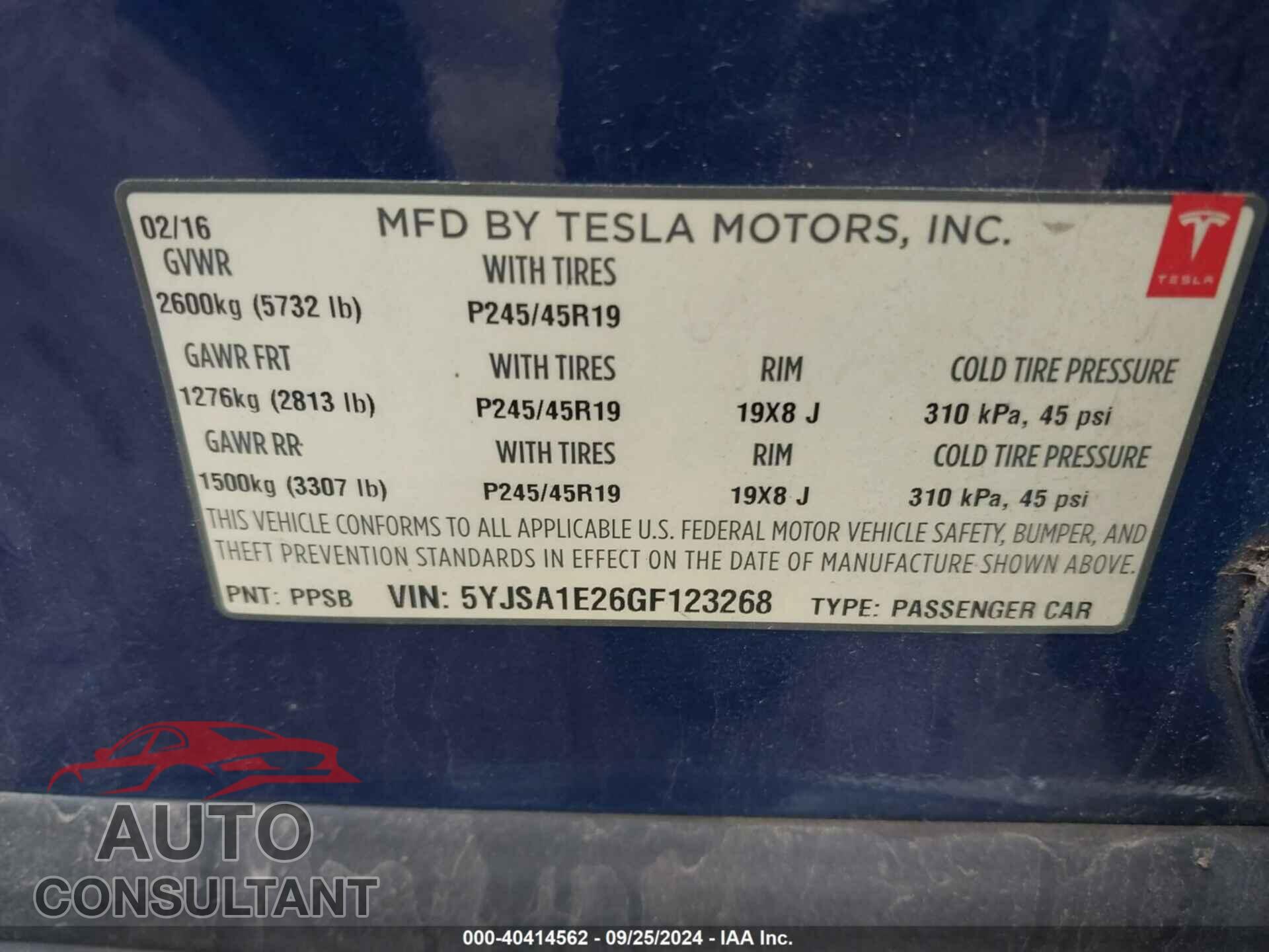 TESLA MODEL S 2016 - 5YJSA1E26GF123268
