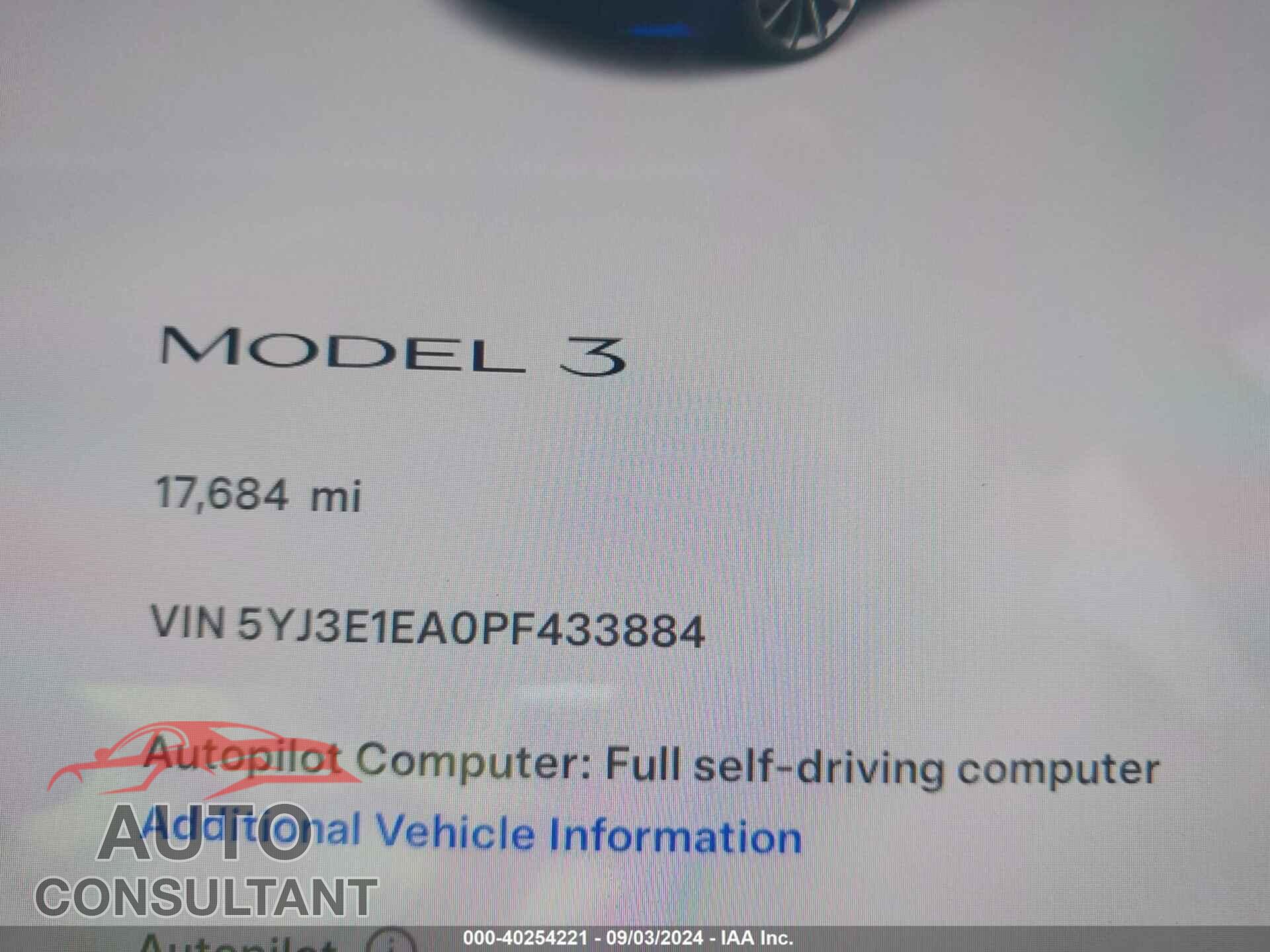 TESLA MODEL 3 2023 - 5YJ3E1EA0PF433884